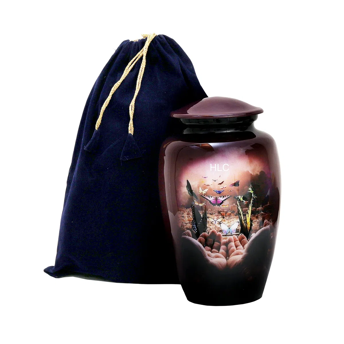 HLC Urne für menschliche Asche mit Schmetterlings-Finish – Beerdigungsurne für Erwachsene handgefertigt – erschwingliche Urne für Asche (Erwachsene 90,7 kg) – 26,7 x 15,2 cm, Einäscherungsurne