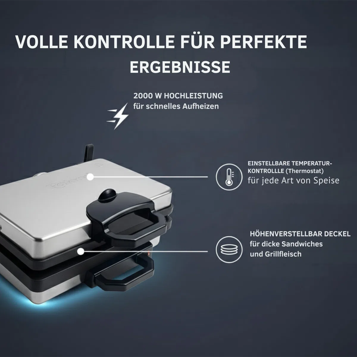 Multigrill, 2000W Elektro-Kontaktgrill, Schwarz, 340x220mm Grillplatten, 5-Stufen Temperaturregelung, für Lahmacun, Fleisch, Toast und Gemüse (1, Teflon)