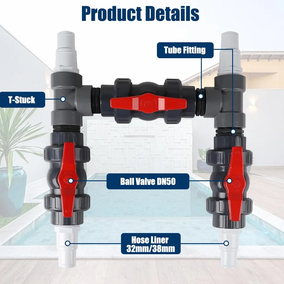 FARYODI Bypass Pool Set 50 mm, Pool Anschluss mit 32mm 38mm Schläuchen, Bypass Set