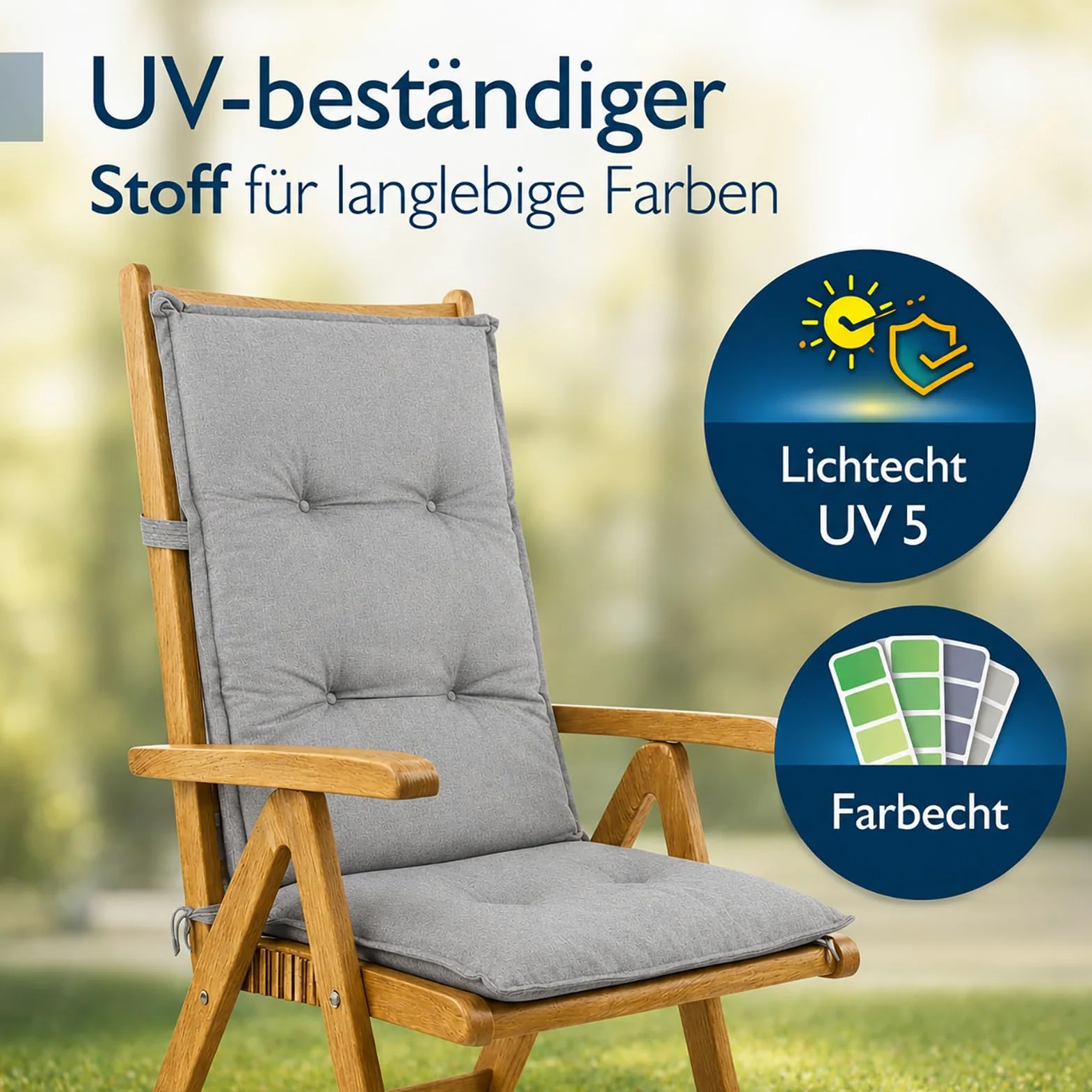 Hochlehner Auflagen 6er Set 120x50x5,5cm Anthrazit Grau Gartenstuhl Komfort | BURI Gartenstuhlauflage wetterfest mit Schaumkern, Vollvlies und Bindebändern für langlebigen Sitzkomfort im Außenbereich