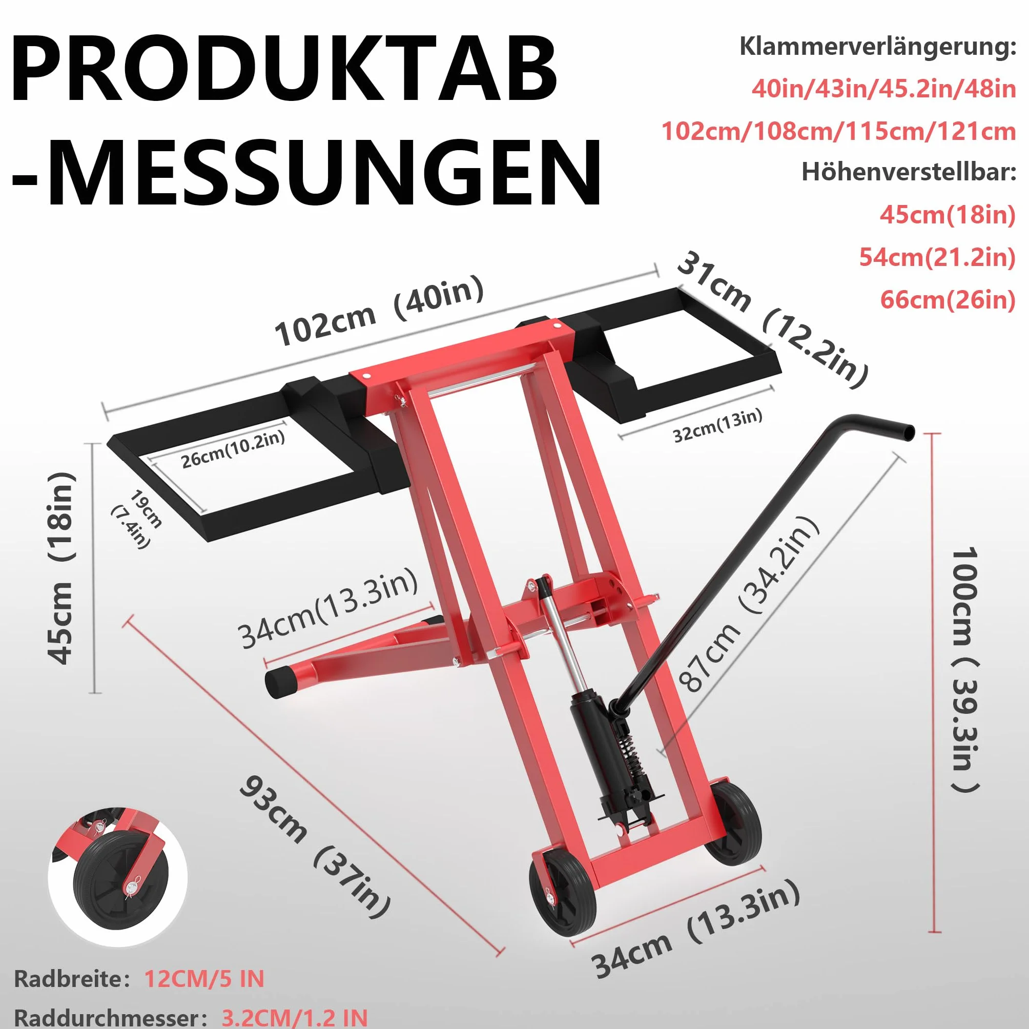 XMTECH Hydraulischer Rasentraktor Heber 227 kg – Rasenmäher Traktor Hebebühne für Aufsitzmäher & ATV, 3-fach höhenverstellbar bis 65,5 cm, klappbar, Rasentraktor Zubehör Hebevorrichtung