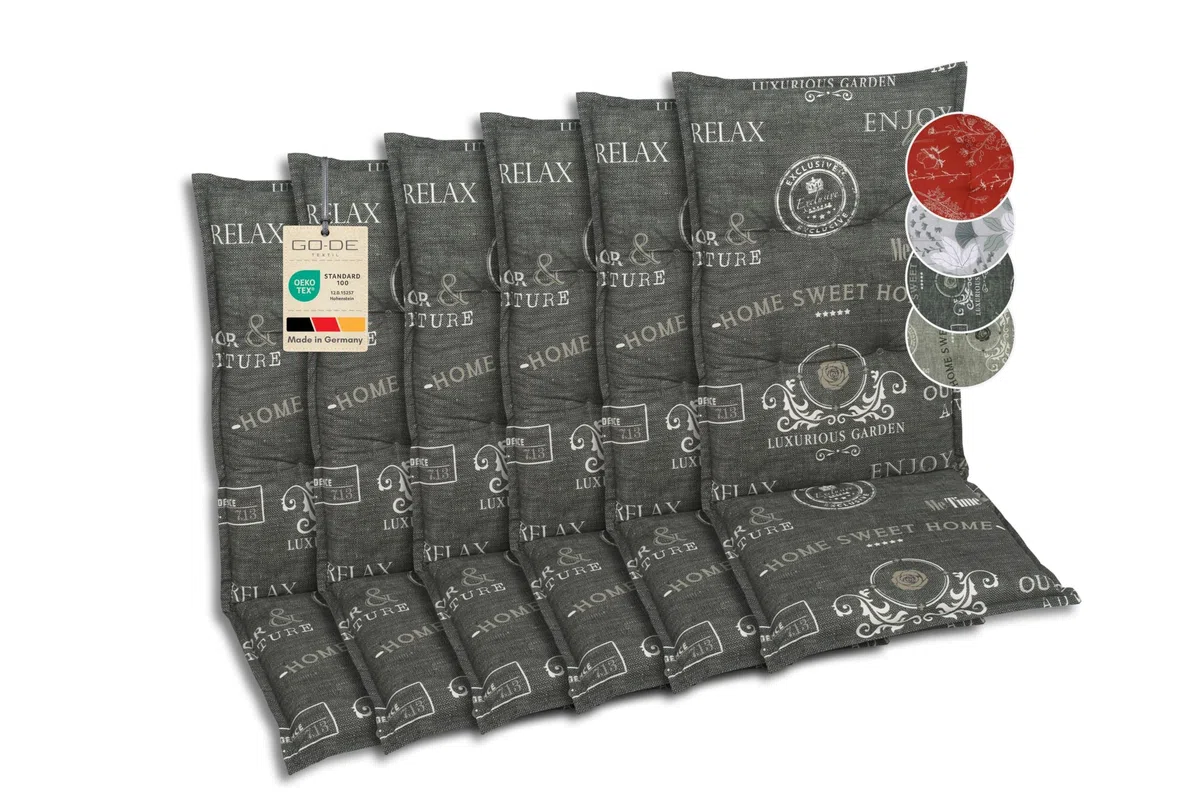 Bequeme und attraktive Polsterauflagen für Hochlehner-Gartenstühle (6er-Set, Stempel anthrazit, Hochlehner)