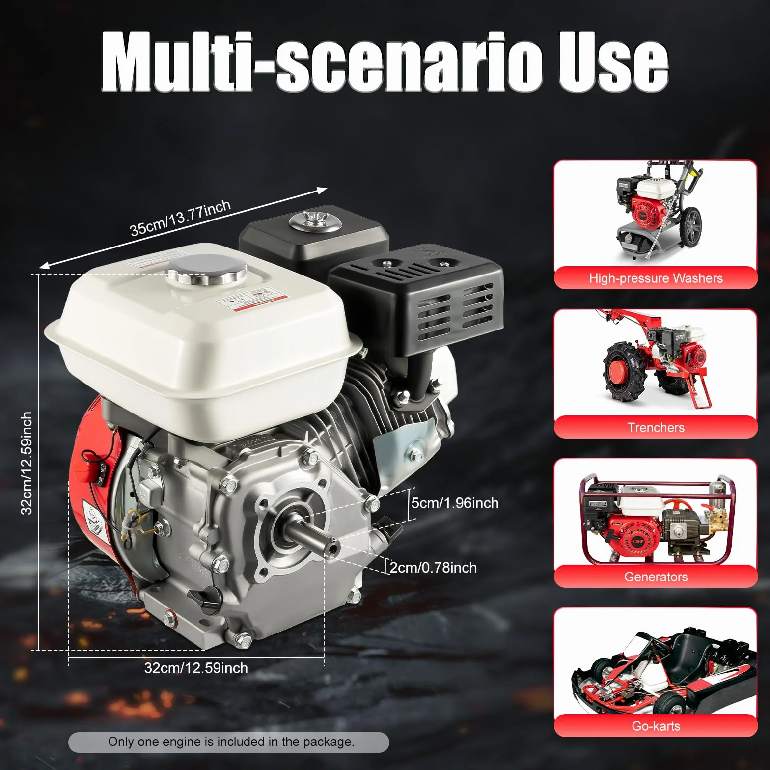 7.5 PS 4-takt Benzinmotor, Go-Karts Motor Einzylinder Standmotor mit Luftkühlsystem, 5100W 215CC 3600 U/min, Tragbarer Antriebsmotor mit Alarm für landwirtschaftliche Geräte, Home Backup