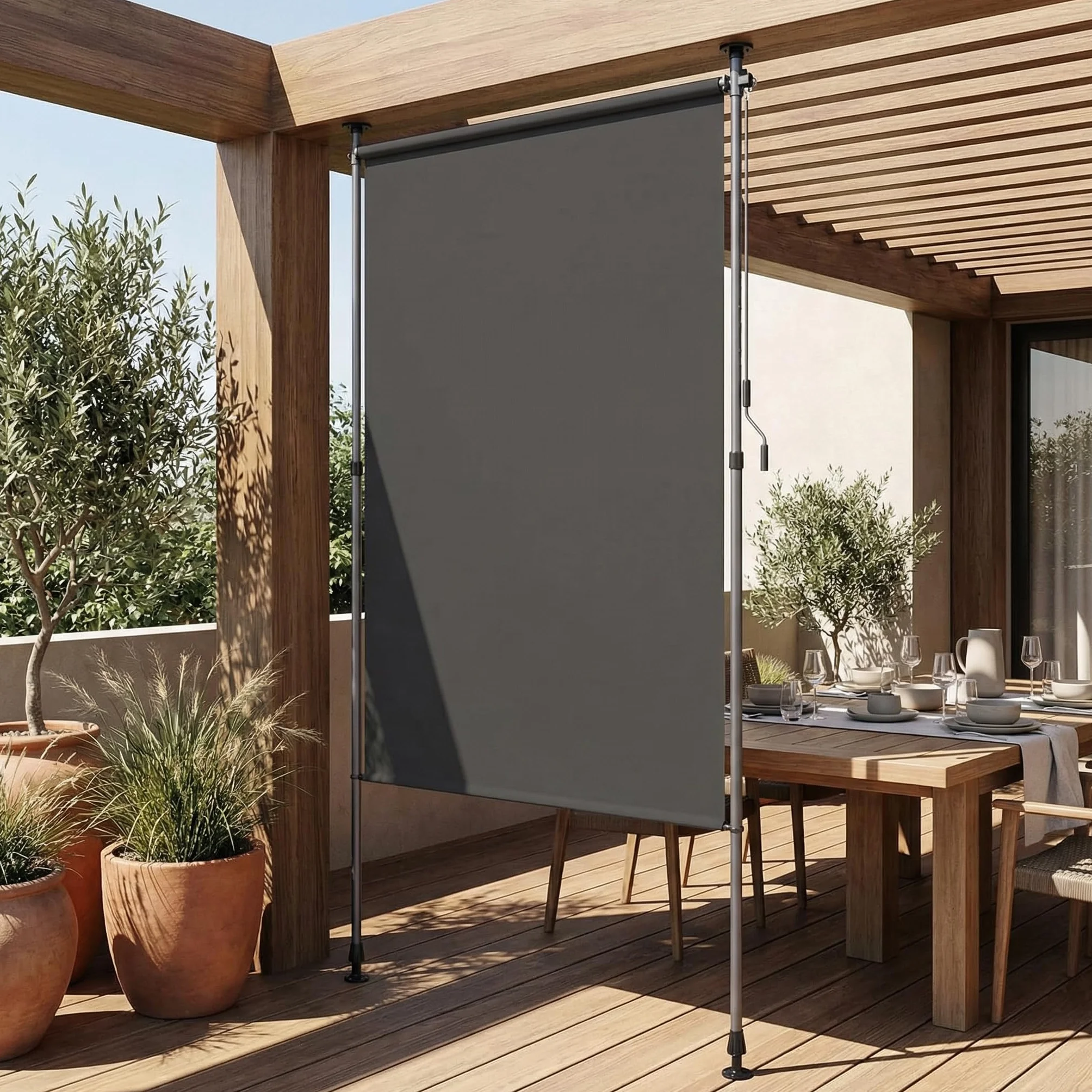 LIFERUN 120x310cm Senkrechtmarkise Balkon Außen ohne Bohren, Vertikalmarkise,Markise Balkon Garten Terrasse Außenrollo Klemmmarkise Sichtschutz Sonnenschutz,Wetterfest Windschutz,2 PCS Stangen