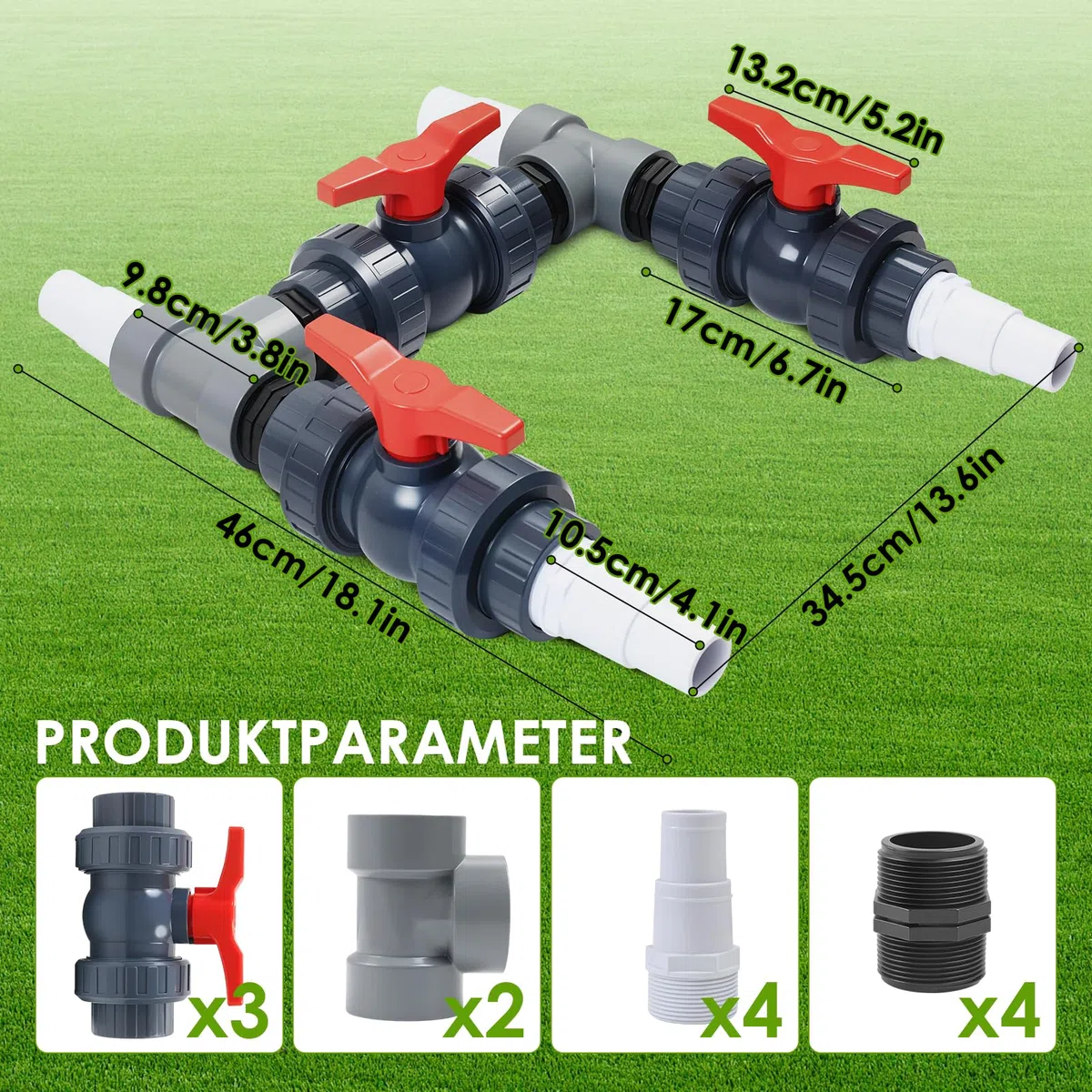 Bypass Pool Set, Ø 50 mm Wärmepumpe Pool Anschluss Set, Pool Bypass Set Wärmepumpe mit 32mm 38mm Schläuchen, Poolheizung Schwimmbecken Solar Heizung Pool Bypass, Bypass Set