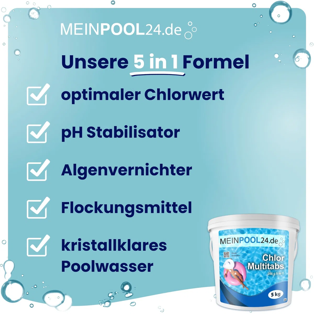 Meinpool24.de 2x5 kg = 10 kg Chlor Multitabs 5 in 1-200g Tabs Multi Chlortabletten