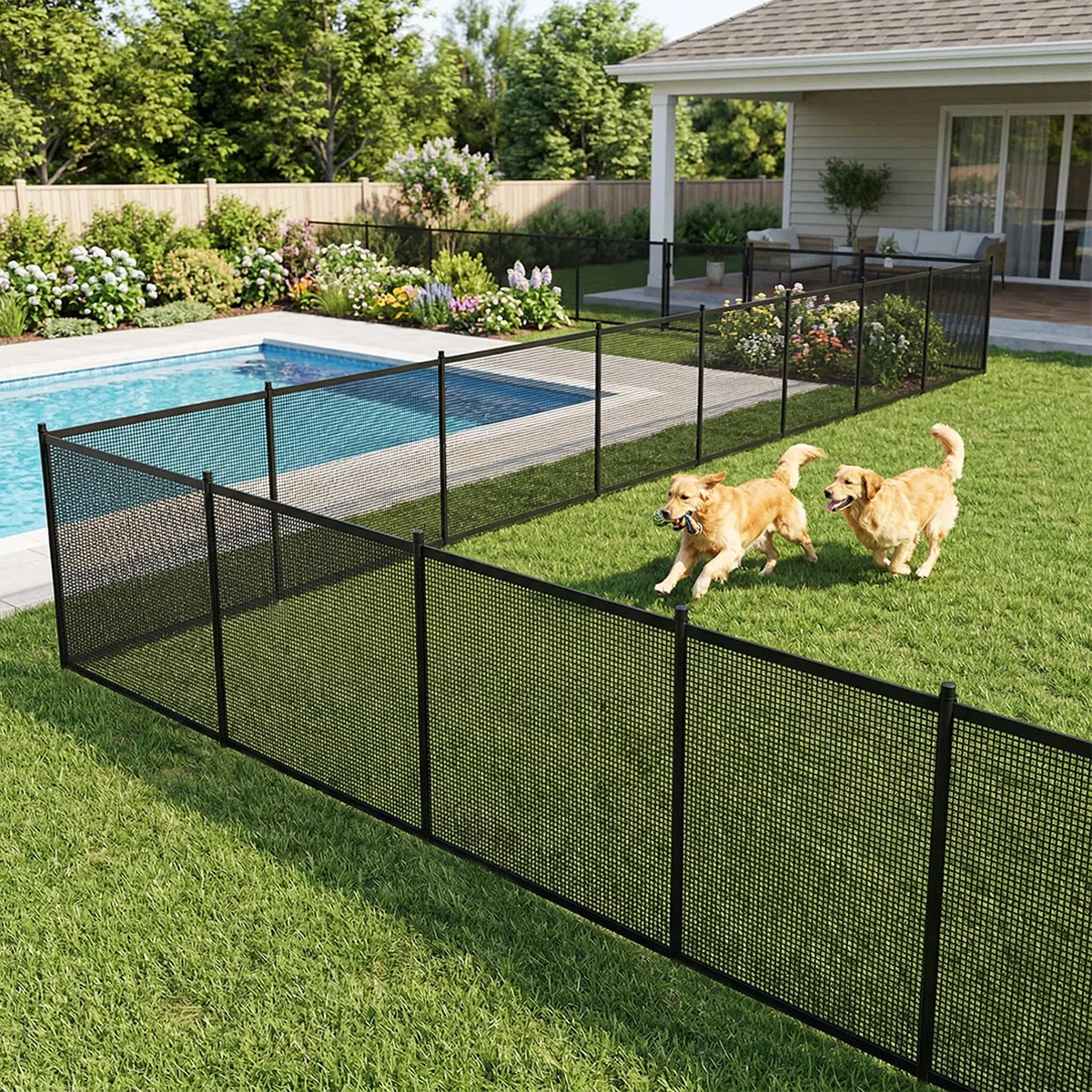 362x136cm Poolzaun Klappbare, Stecken Teichzaun mit 125cm-Hoch Polyester Gartenzaun Netz, Alurahmen & Stahl-Füße, Erweiterbar Kindersicher Poolschutzzaun für Schwimmbad, Haus & Garten