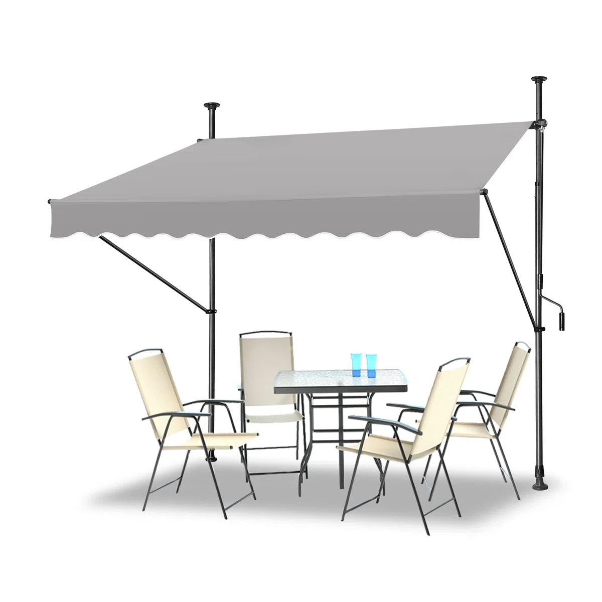Klemmmarkise Balkon, Markise Einziehbar Manuell, Handkurbel, höhenverstellbar, UV-beständig, ohne Bohren, 100% Polyester (250x120cm, Grau)