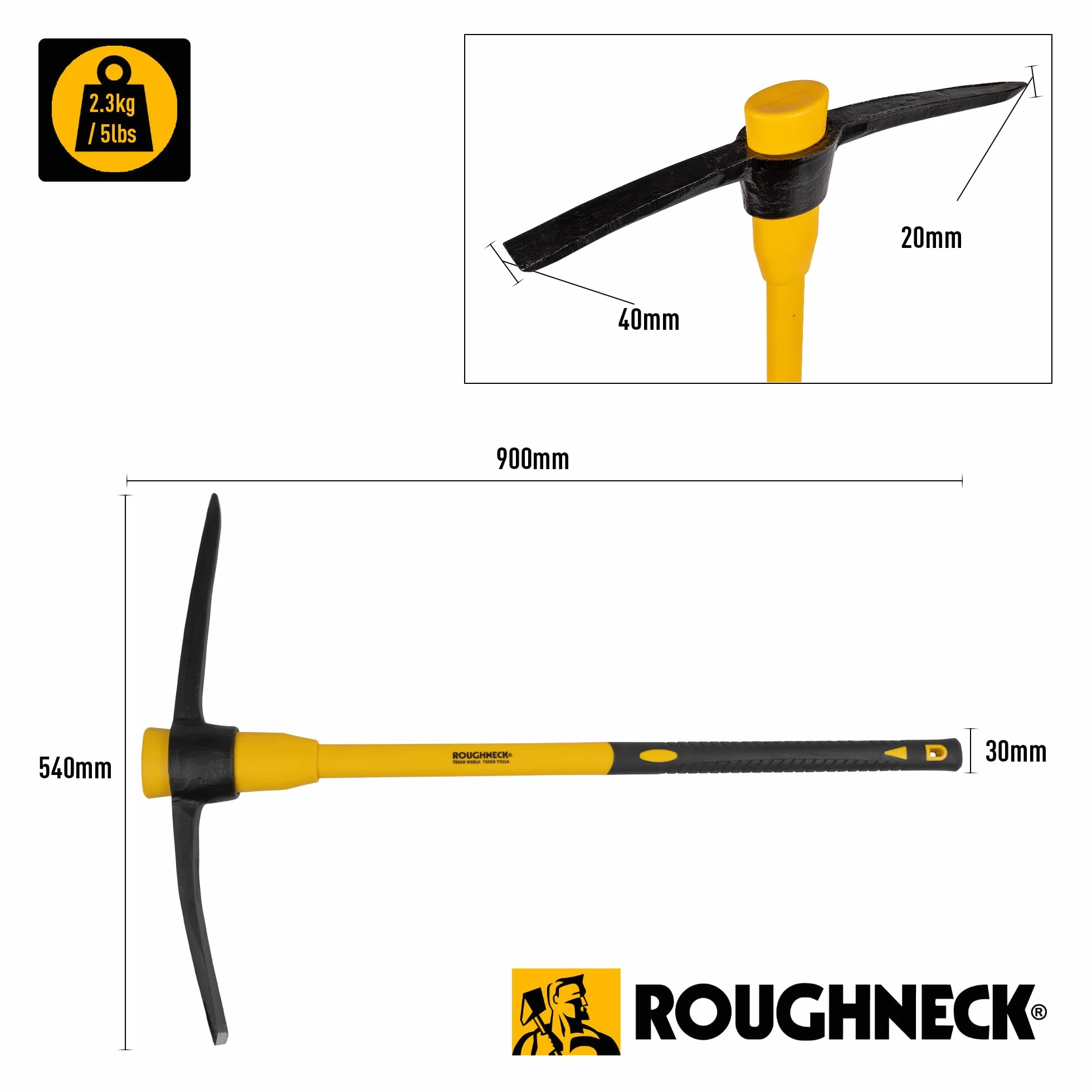 Roughneck ROU64352 Pick Axe with Fibreglass Handle 5lbs/2.27kg