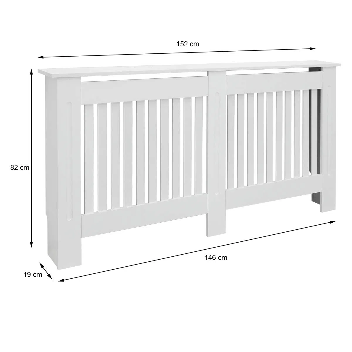 ECD Germany Heizkörperverkleidung Landhausstil 152x19x82 cm Weiß aus MDF lackiert für Schlafzimmer Wohnzimmer Heizungsverkleidung Heizkörperabdeckung Heizungsabdeckung Heizung Heizkörper Abdeckung