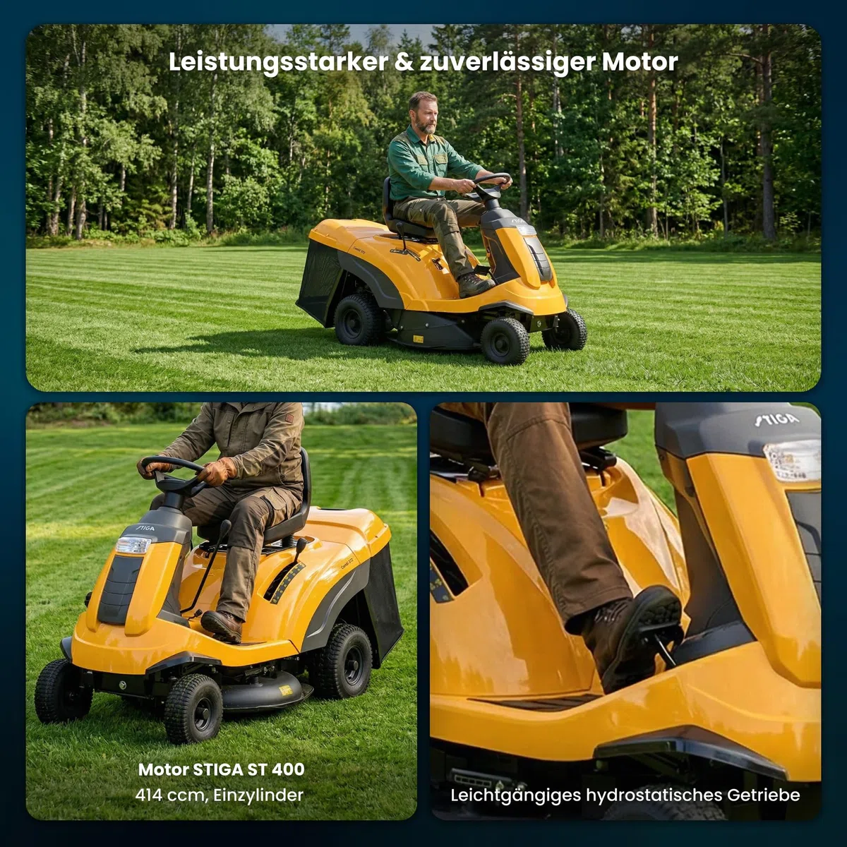 STIGA Combi 372 Aufsitzmäher, 414 cc, 72 cm, 170 L – Hydrostatisches Getriebe, Mulchfunktion – Rasenflächen bis 2.500 m²