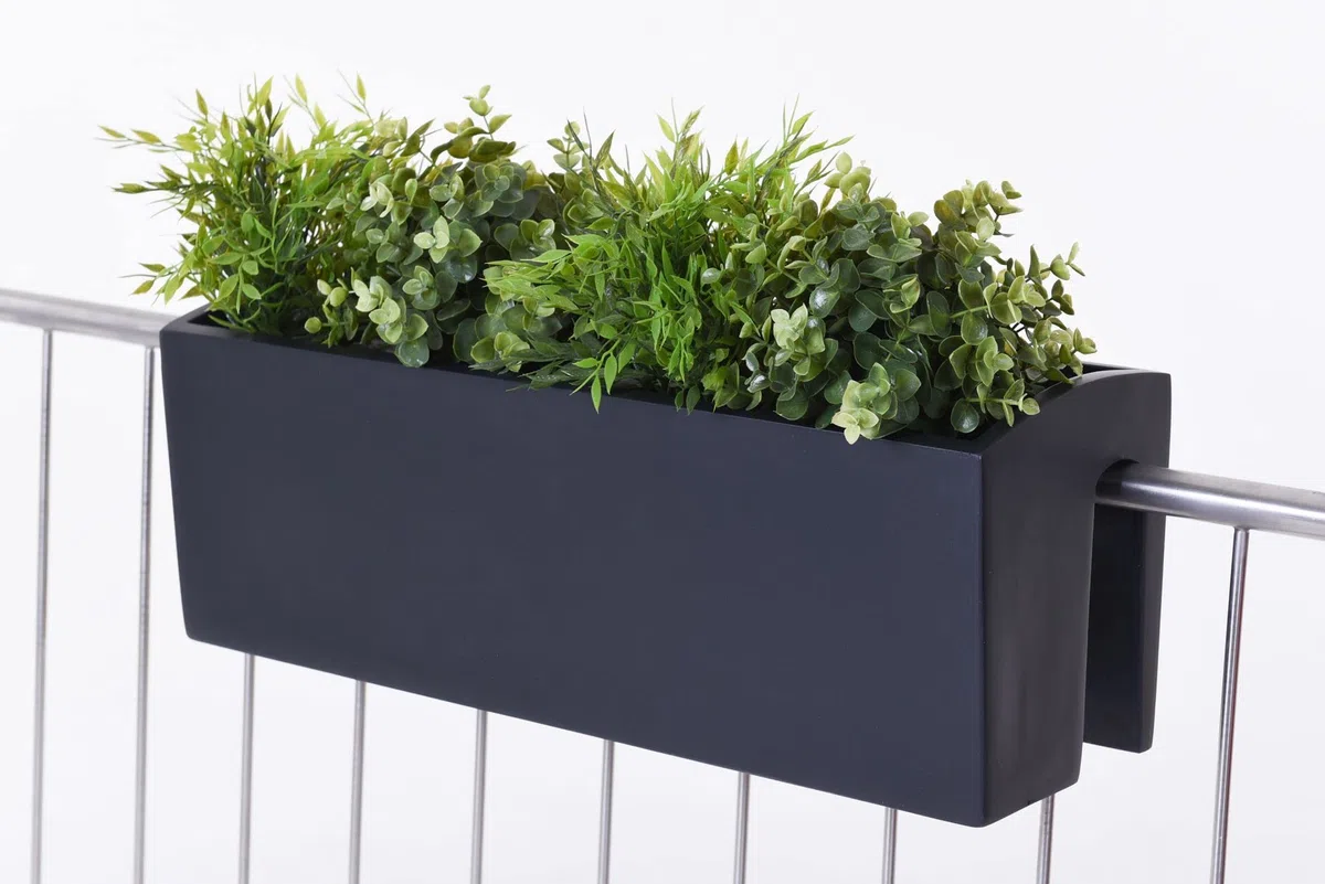 VIVANNO Balkonkasten Blumenkasten Fiberglas BALKONA Classic (22x60x19 cm, Anthrazit Matt)