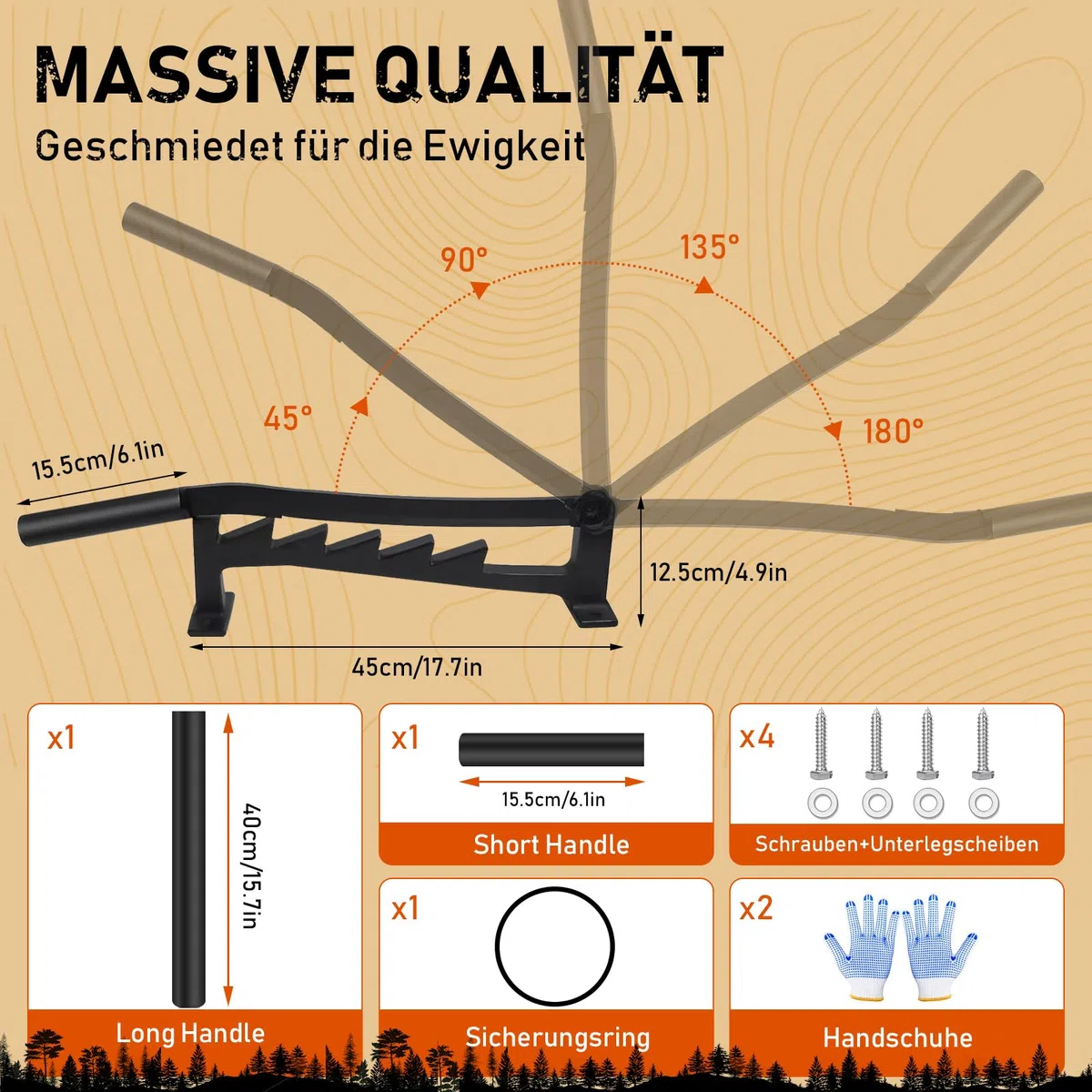 Holzspalter Manuell Anzündholz Spalter zur Wandmontage Handholzspalter Wand Holzspalter, Spalter Holz, Wood Splitter mit 2 Abziehbar Griff und Antirutsch Handschuhe für Indoor & Outdoor