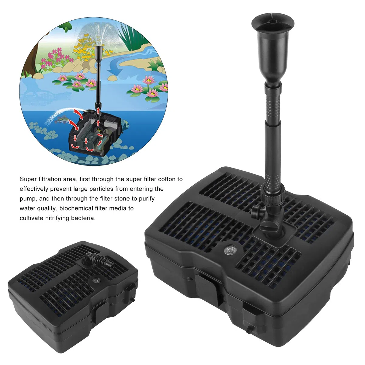 4 in 1 Teichpumpe Springbrunnenpumpe mit Filter UV-Klärer Wasserspielpumpe Bachlaufpumpe Stromkabel für Garten- und Springbrunnengestaltung（28W）