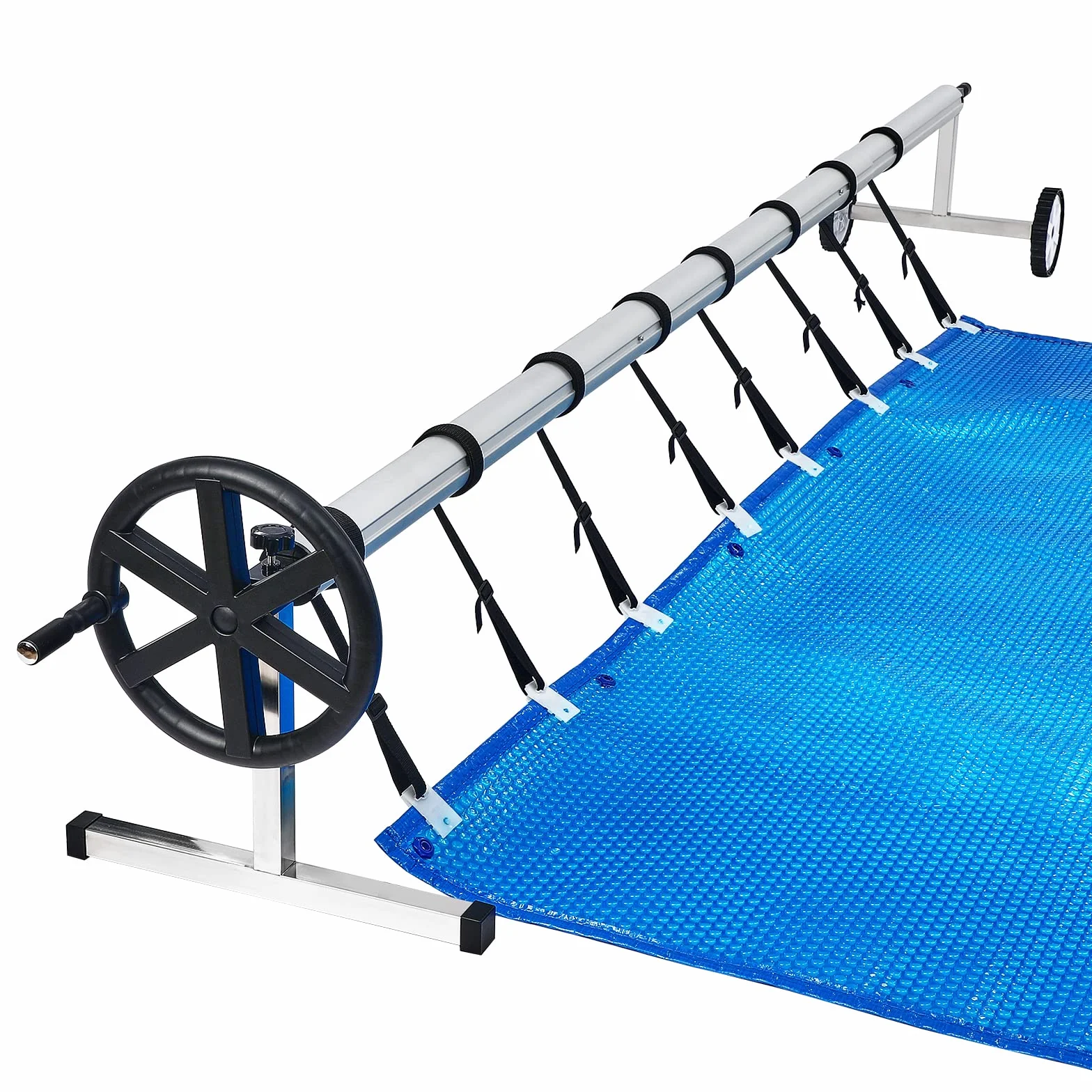 FIVMEN Pool Aufroller Poolabdeckung 3-5,7m Aufrollvorrichtung Mobiles für Plane, Premium Aufrollsystem inkl. Bänder Einstellbar Poolaufroller, Typ A