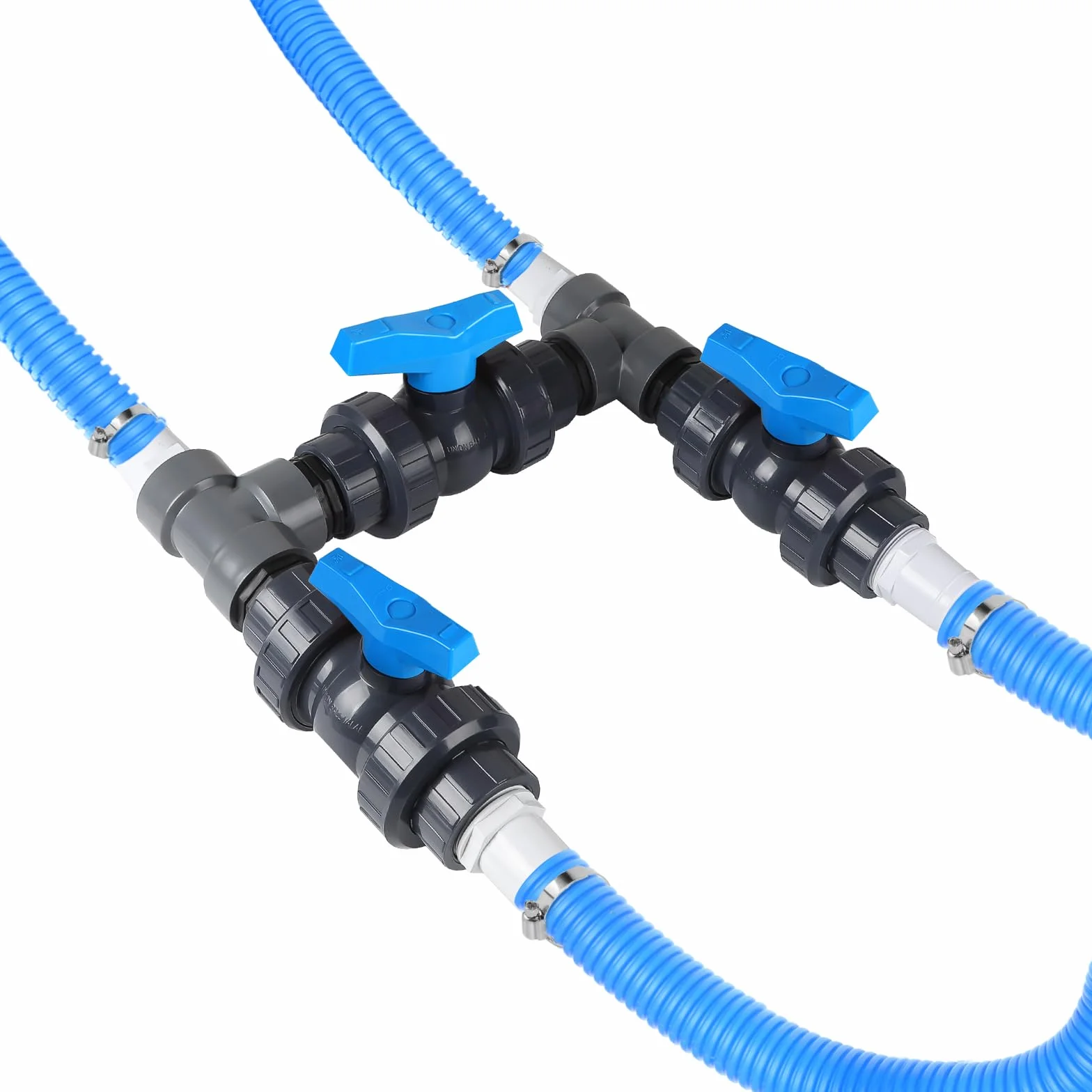 SWAWIS Pool Bypass Set 32/38mm Wärmepumpe Pool Bypass Poolheizung Wärmepumpe Solar Heizung PVC Rohr Kugelhahn DN50, Präzise Regulierung des Wasserdurchflusses