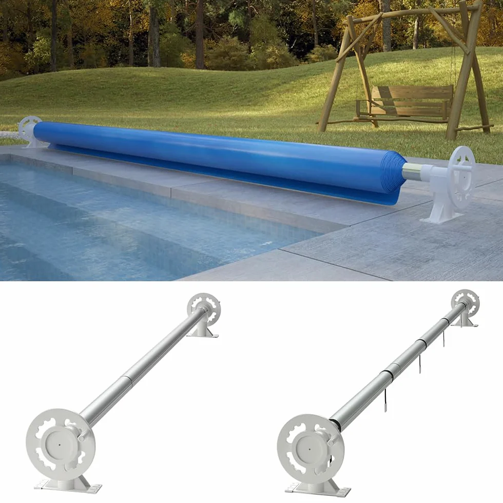 Oskar OK-Living Poolaufroller, Silber, mit Aluminium-Teleskoprohr, Länge verstellbar für Poolabdeckungen