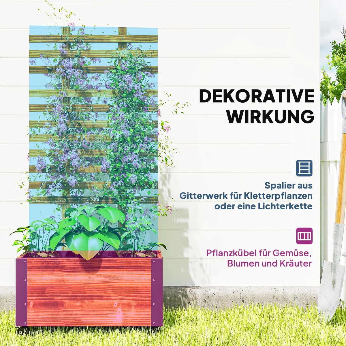 Outsunny Hochbeet Pflanzkasten mit Rankgitter, Spalier Pflanzkübel Blumenkasten Holz, Gemüsebeet mit Rollen, Rankhilfe, Gartenspalier 65x31x147cm für Garten, für Kletterpflanzen, Blumen, Verkohlt