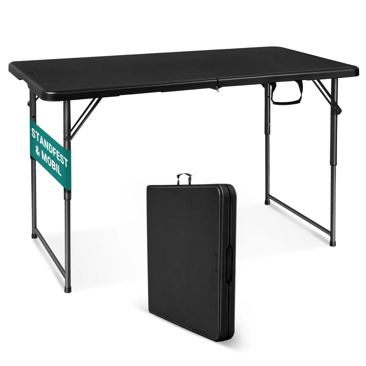 Byliable Klapptisch 120 cm tragbar, höhenverstellbar Campingtisch, Gartentisch Esstisch Partytisch klappbar faltbar, Outdoor Indoor, Schwarz