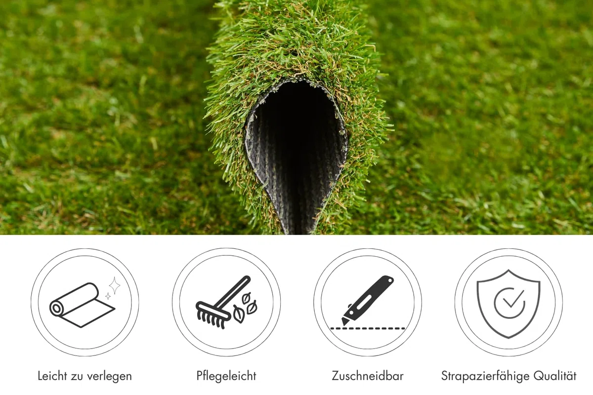 andiamo Premium Kunstrasen Koh Samui – 30 mm Rasenteppich, UV-beständig & wetterfest, natürlich wirkender Outdoor-Kunstrasen mit Drainage für Garten, Balkon & Terrasse, 200 x 300 cm