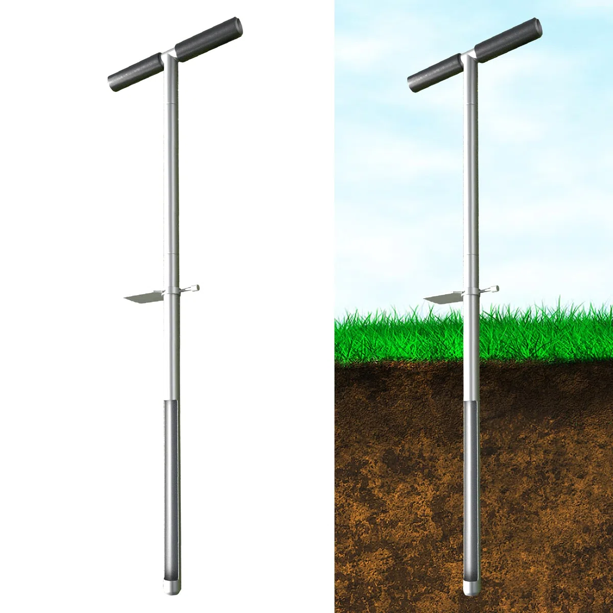 91,4cm Bodenprobe-Sonde, T-Griff Edelstahl Bodenprobennehmer, Bodensonden für Bodenproben mit Fußpedal und Wiederverwendbaren Probenbeuteln für Bauernhof/Landwirtschaft/Garten/Rasen