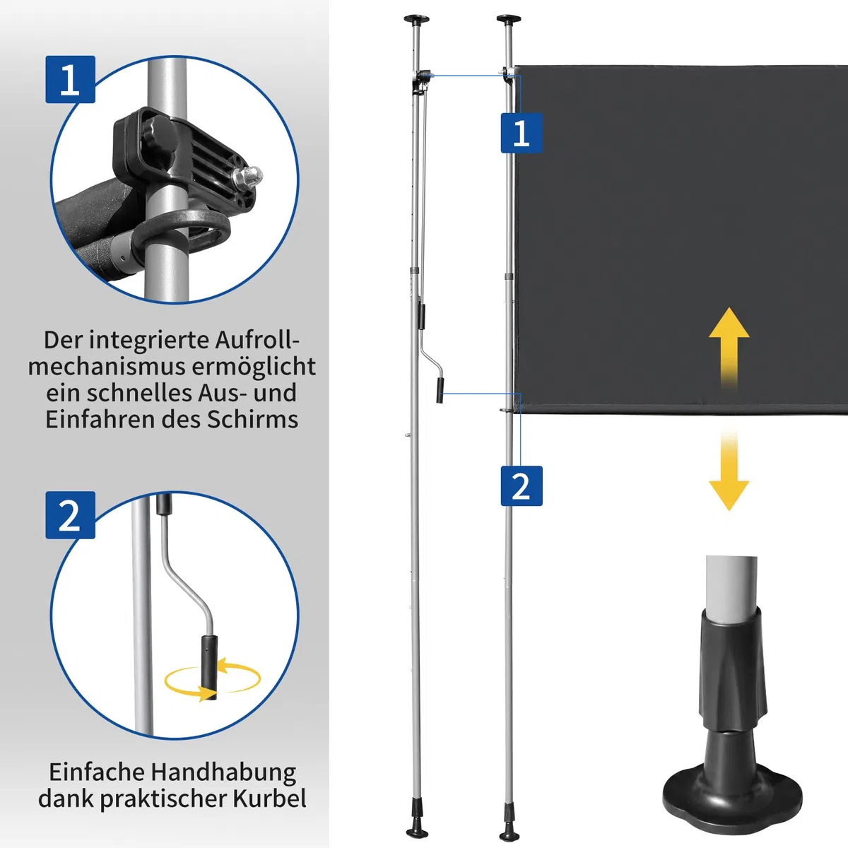 LEADZM Klemmmarkise Senkrechtmarkise 200x305 cm,Ausziehbar & Blickdicht, UV-Schutz 50+ & Wasserfest, Ohne Bohren mit Handkurbel für Garten, Terrasse, Balkon&Wohnzimmer,Anthrazit