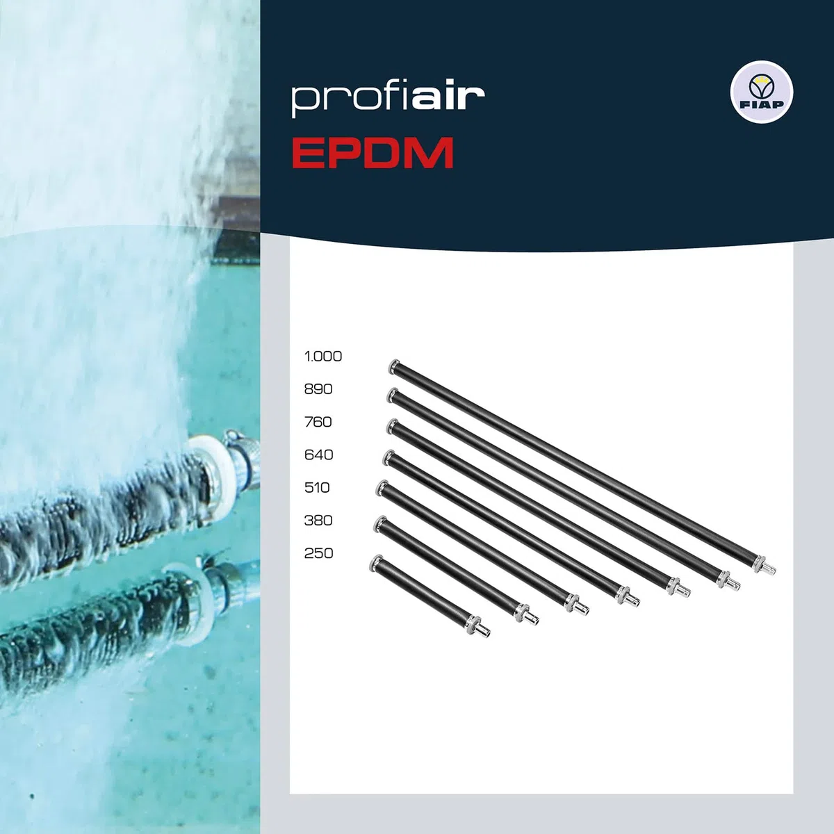 FIAP profiair EPDM 1.000 - Luftausströmer - Teichbelüftung - Material EPDM - Wasserbelüftung - Membranausströmer - Ausströmerlänge: 1.000 mm - Anschluss 18 mm - Fischzucht