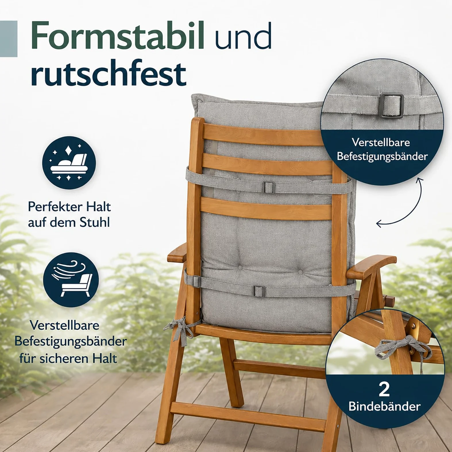 Hochlehner Auflagen 6er Set 120x50x5,5cm Anthrazit Grau Gartenstuhl Komfort | BURI Gartenstuhlauflage wetterfest mit Schaumkern, Vollvlies und Bindebändern für langlebigen Sitzkomfort im Außenbereich