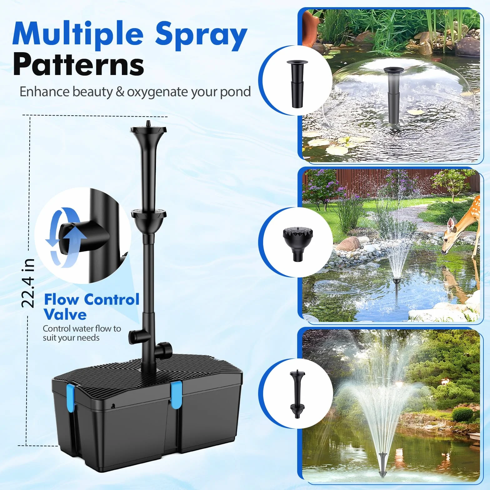Teichfilter mit Springbrunnenpumpen-Kits, 50W Teichpumpe und Filter-Kit mit Unterwasserpumpe