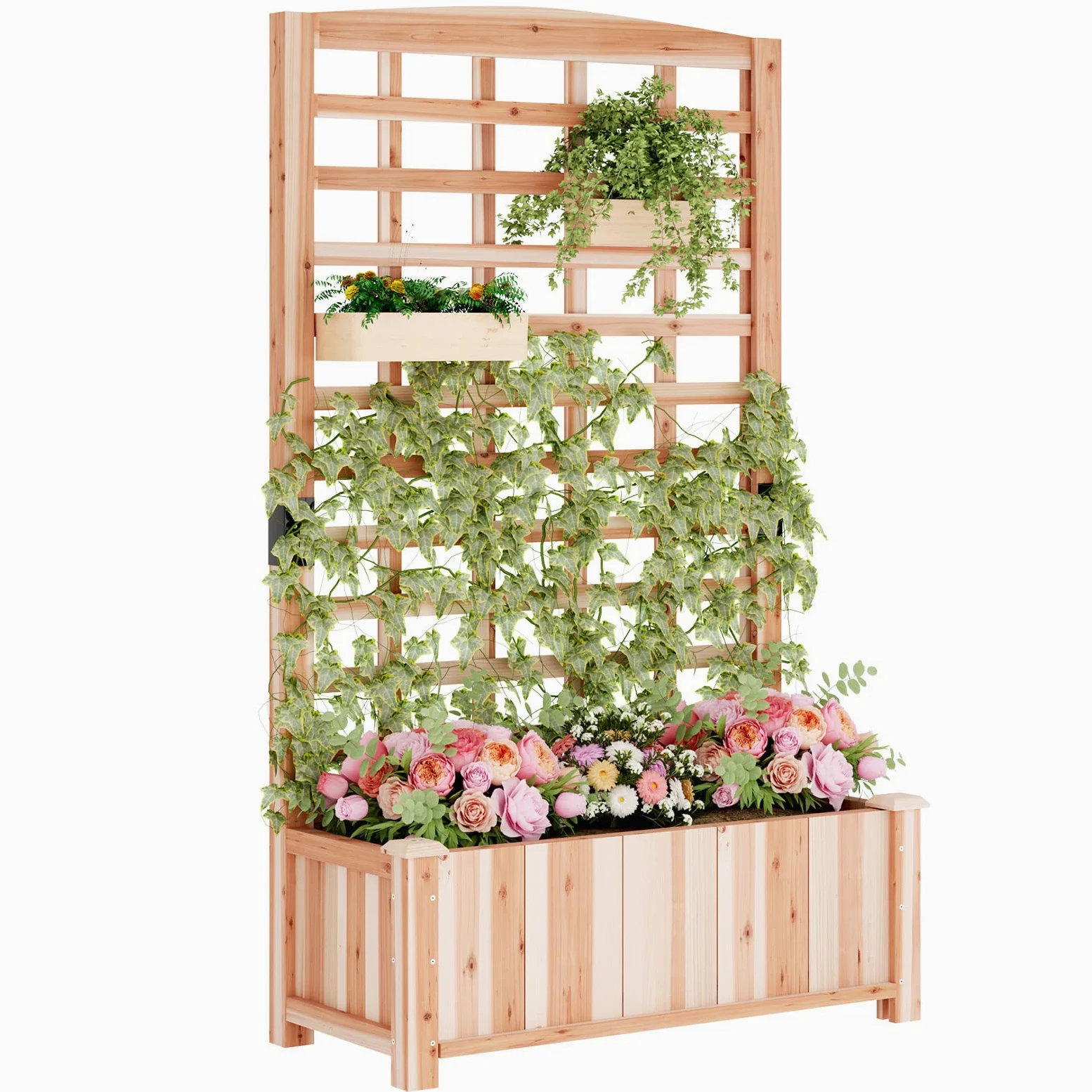 sogesfurniture Hochbeet Pflanzkübel aus Holz, 90x40x151cm, Pflanzkasten Blumenkasten mit Rankgitter für Garten Balkon Terrasse, Gartenspalier für Kletterpflanzen, Blumen, Gemüse