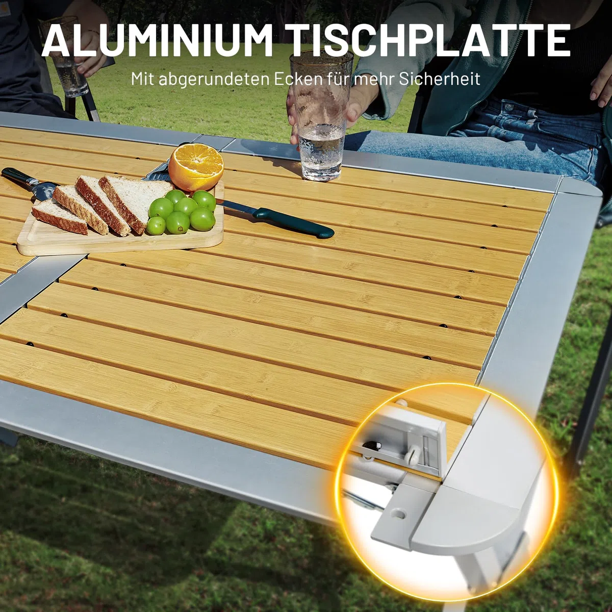 TIMBER RIDGE Campingtisch Klappbar Aluminium Klapptisch für 4-6 Personen Falttisch mit Aufrollbare Tischplatte Faltbar 110x70cm mit Tragetasche Holzoptik für Picknick Garten Camping Balkon