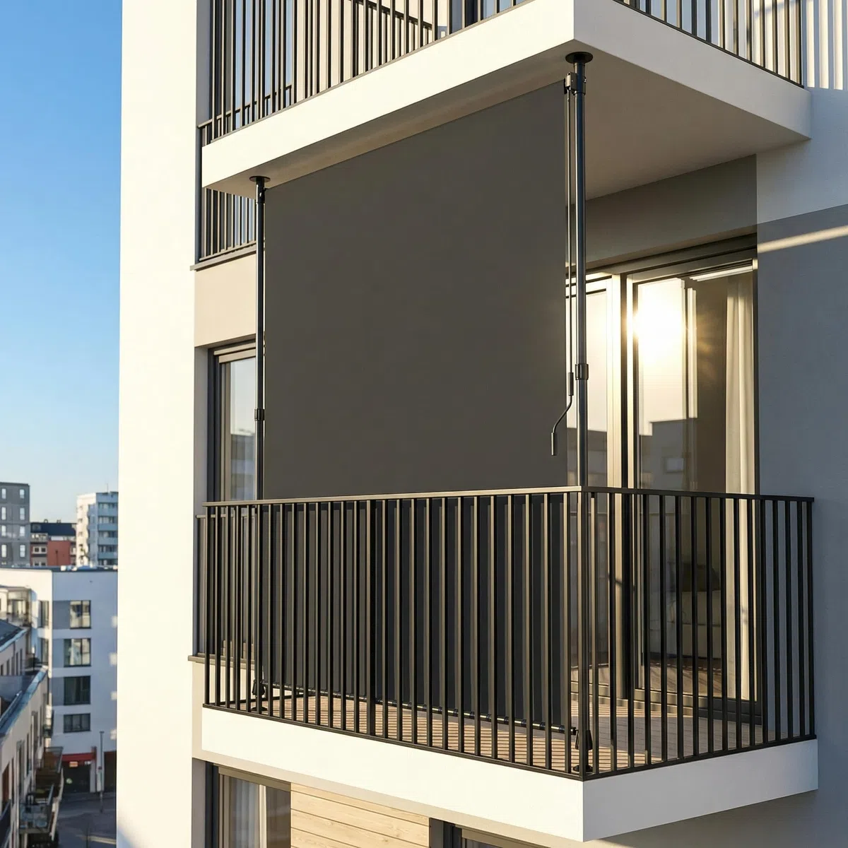 LIFERUN 120x310cm Senkrechtmarkise Balkon Außen ohne Bohren, Vertikalmarkise,Markise Balkon Garten Terrasse Außenrollo Klemmmarkise Sichtschutz Sonnenschutz,Wetterfest Windschutz,2 PCS Stangen