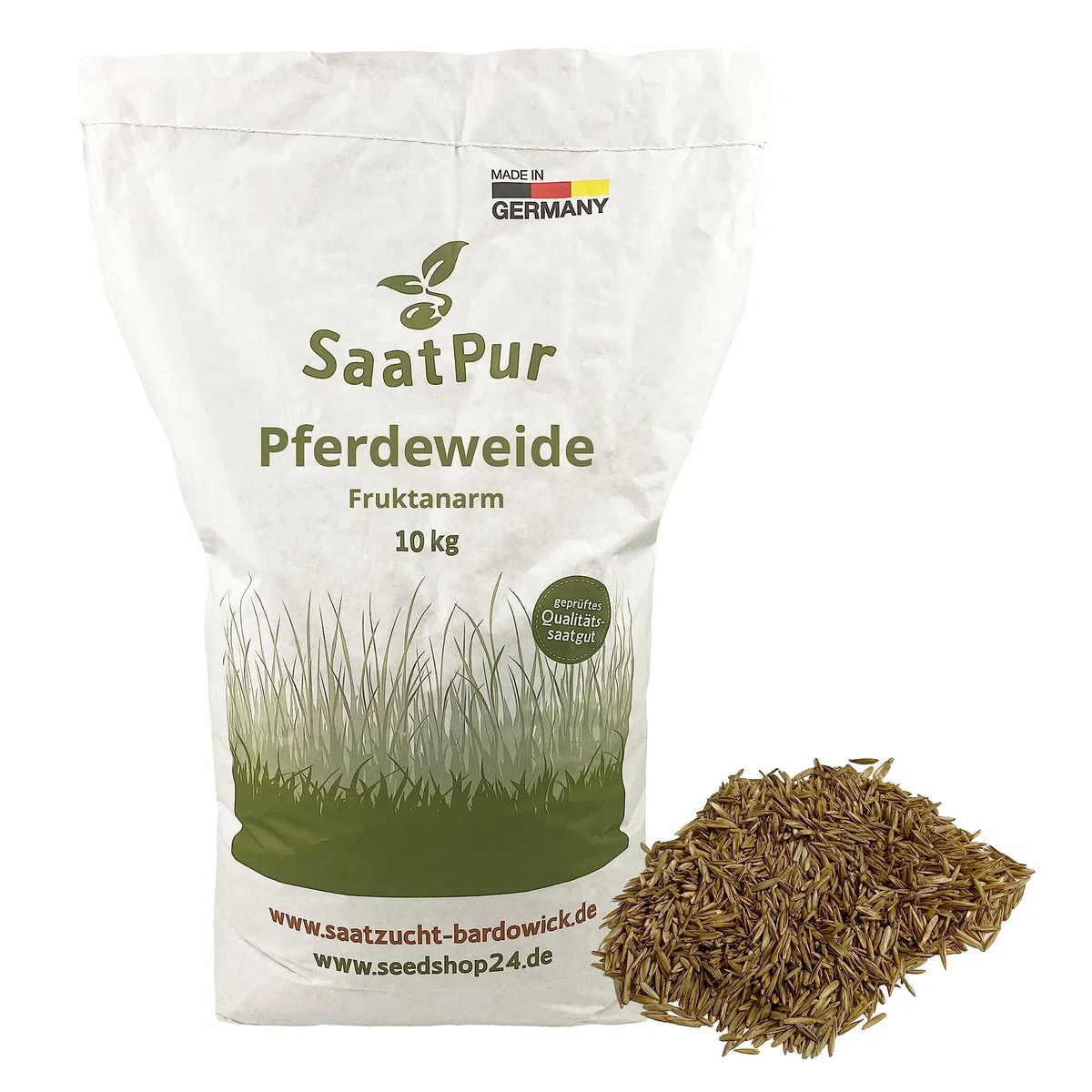 SaatPur® Pferdeweide Fruktanarm, 10 kg für 3.000 m², Reduziert die Hufrehe, Hoher Futterwert für strukturreiches Futter, dichte Narbe, Neusaat und Nachsaat