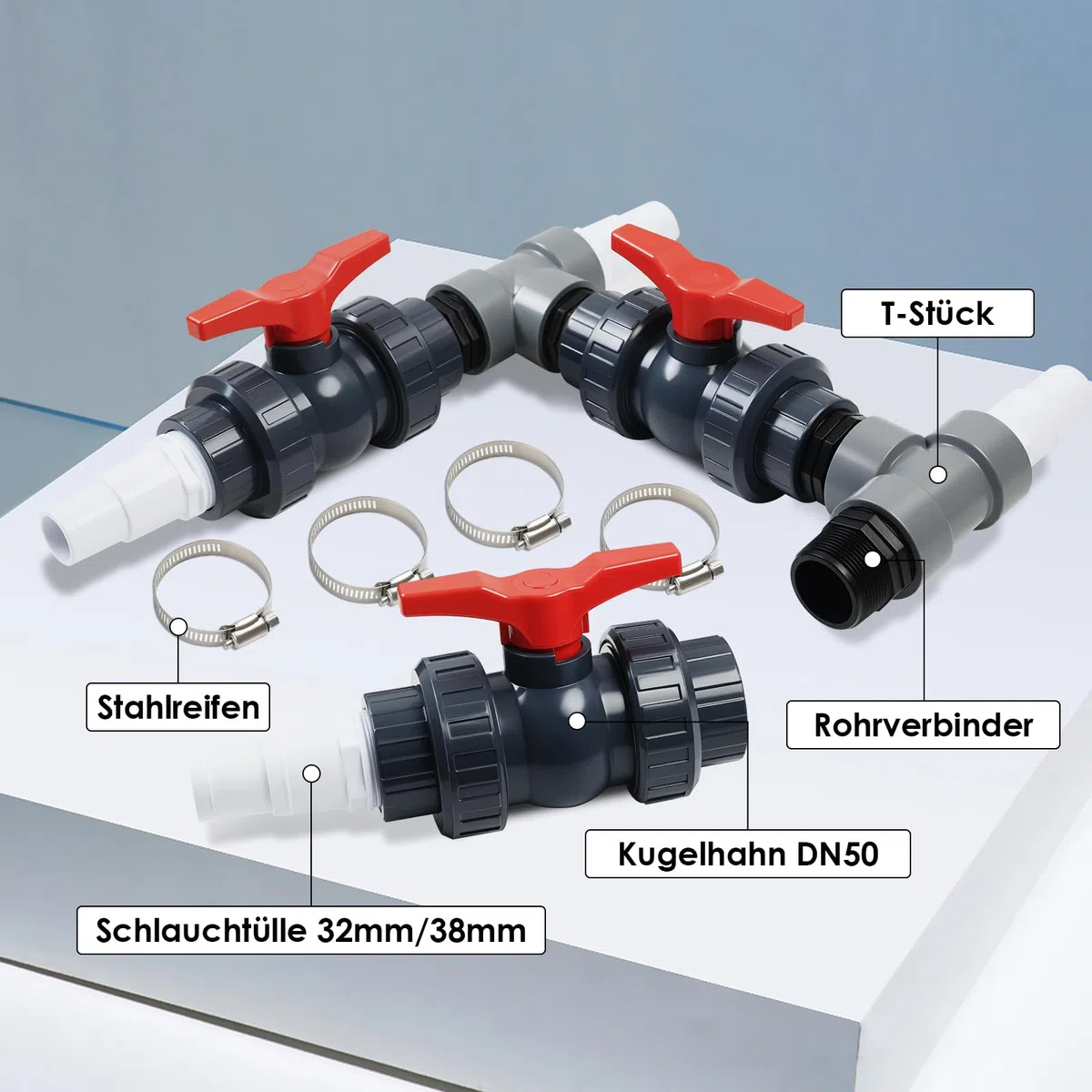 Bypass Pool Set, Ø 50 mm Wärmepumpe Pool Anschluss Set, Pool Bypass Set Wärmepumpe mit 32mm 38mm Schläuchen, Poolheizung Schwimmbecken Solar Heizung Pool Bypass, Bypass Set