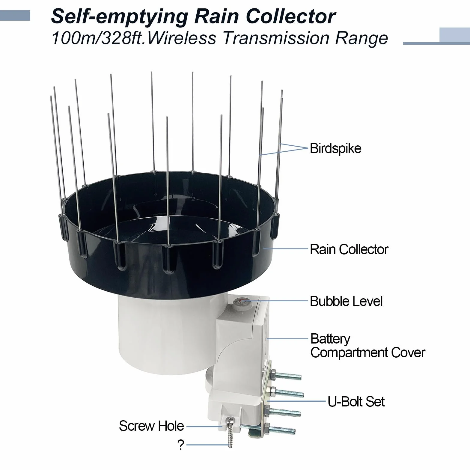 ECOWITT WH40H Regensensor, selbstentleerender Niederschlagssammler, kabelloser Regenmesser, Regenmesser für draußen, der den Niederschlag aufzeichnet+Vogelstachel, kann nicht allein verwendet werden