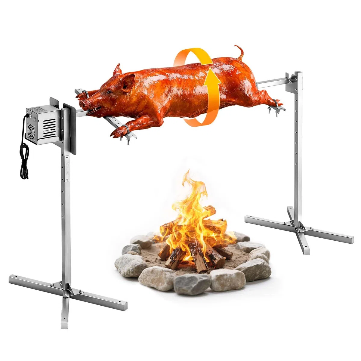 VEVOR Spanferkelgrill Lammgrill Spießbratengrill 1321 mm Rotisserie-Grill AC 220-240 V, 8-stufiges elektrisches Rotisserie-Grill-Set mit 40 kg Tragkraft, 38 W Motor Grillset für Partys