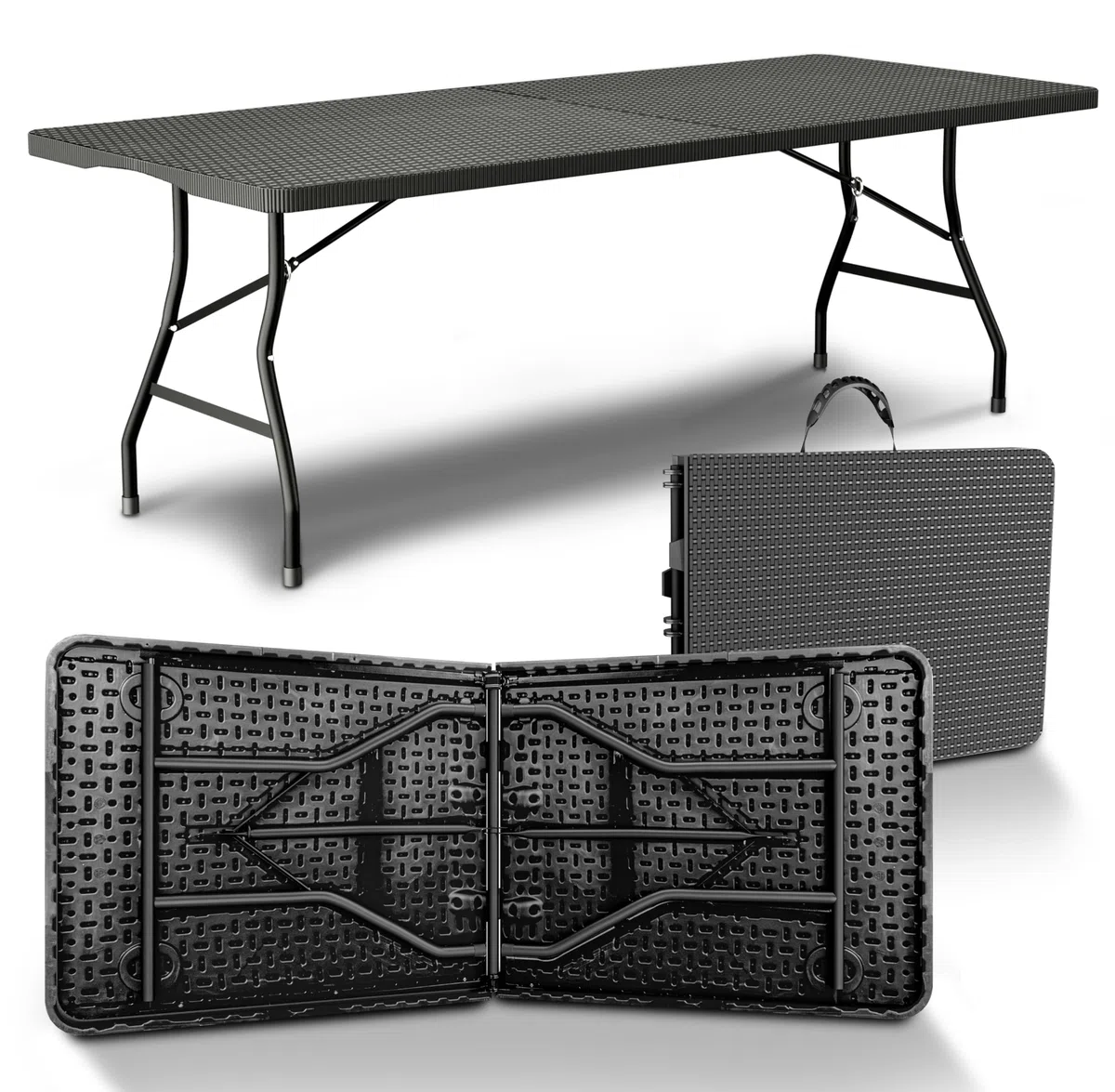 NewHabitat Buffettisch klappbar – Gartentisch klappbar aus Polyrattan I Biertisch wetterfest & faltbar I Stabiler Klapptisch für Garten, Festivals, Camping & Outdoor-Events (Schwarz)