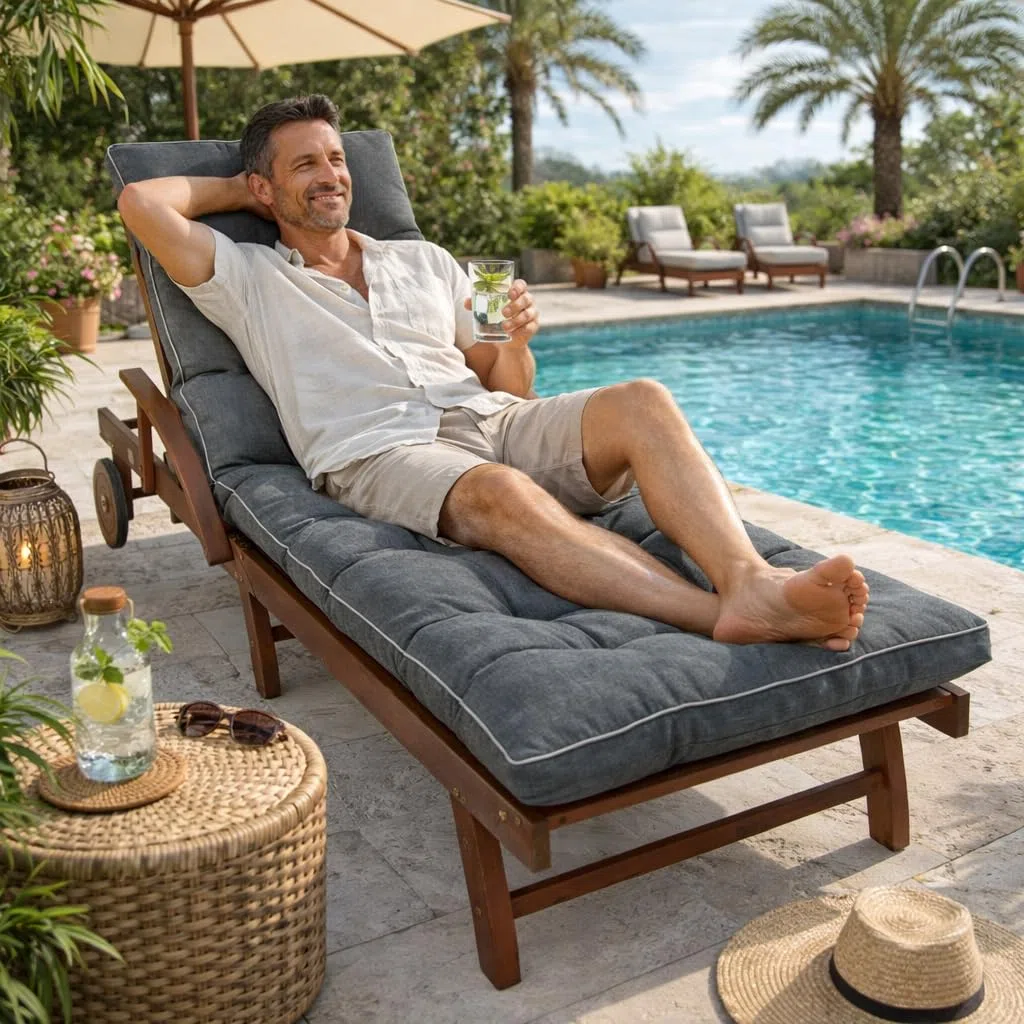 sunnypillow Liegenauflage 200 x 60 - Auflage für Gartenliege extra dick 13cm - Outdoor, wasserdicht, UV Lichtecht - Polster für Sonnenliege - Polsterauflagen für Liegestuhl - Kissen Anthrazit