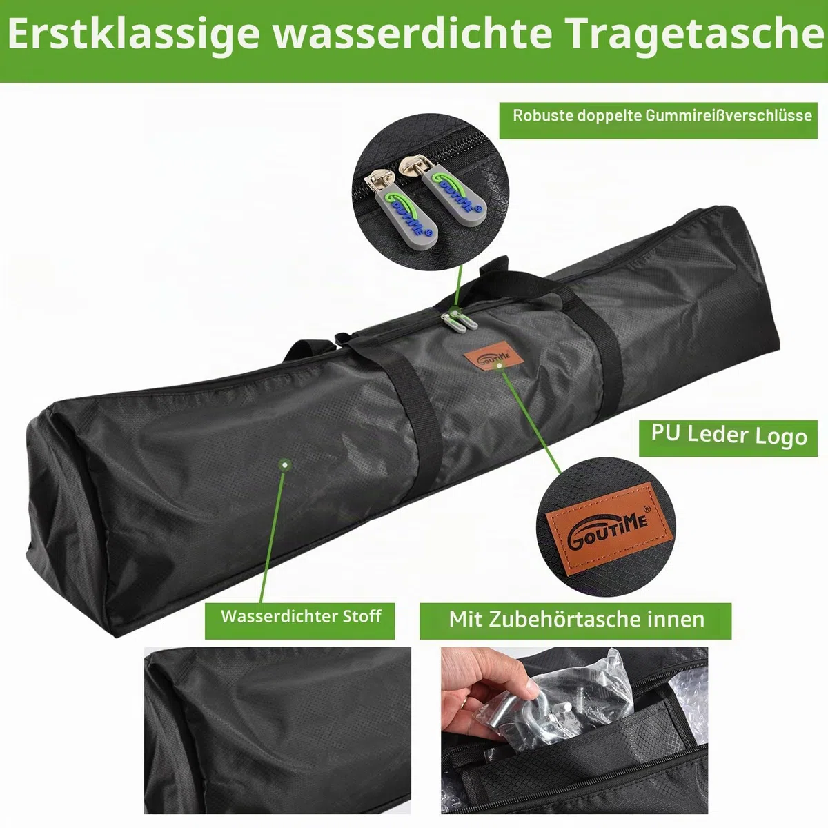 Goutime 2,6m Doppelhängematte mit Ständer, 250 kg Tragfähigkeit, inklusive tragbarer Tragetasche, perfekt für Indoor-Außenterrasse, Terrasse, Hof, Balkon (blau und grün)