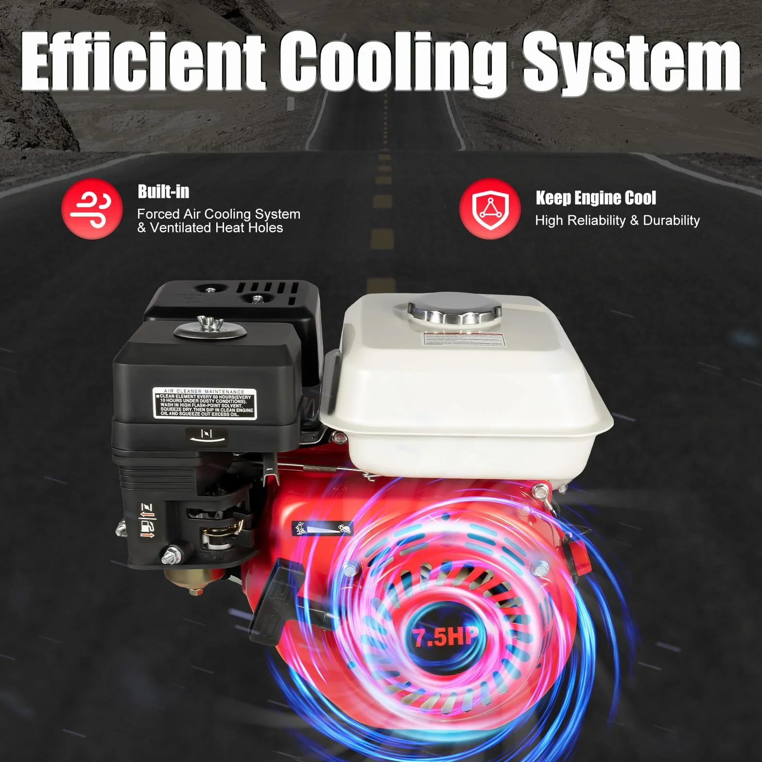 7.5 PS 4-takt Benzinmotor, Go-Karts Motor Einzylinder Standmotor mit Luftkühlsystem, 5100W 215CC 3600 U/min, Tragbarer Antriebsmotor mit Alarm für landwirtschaftliche Geräte, Home Backup