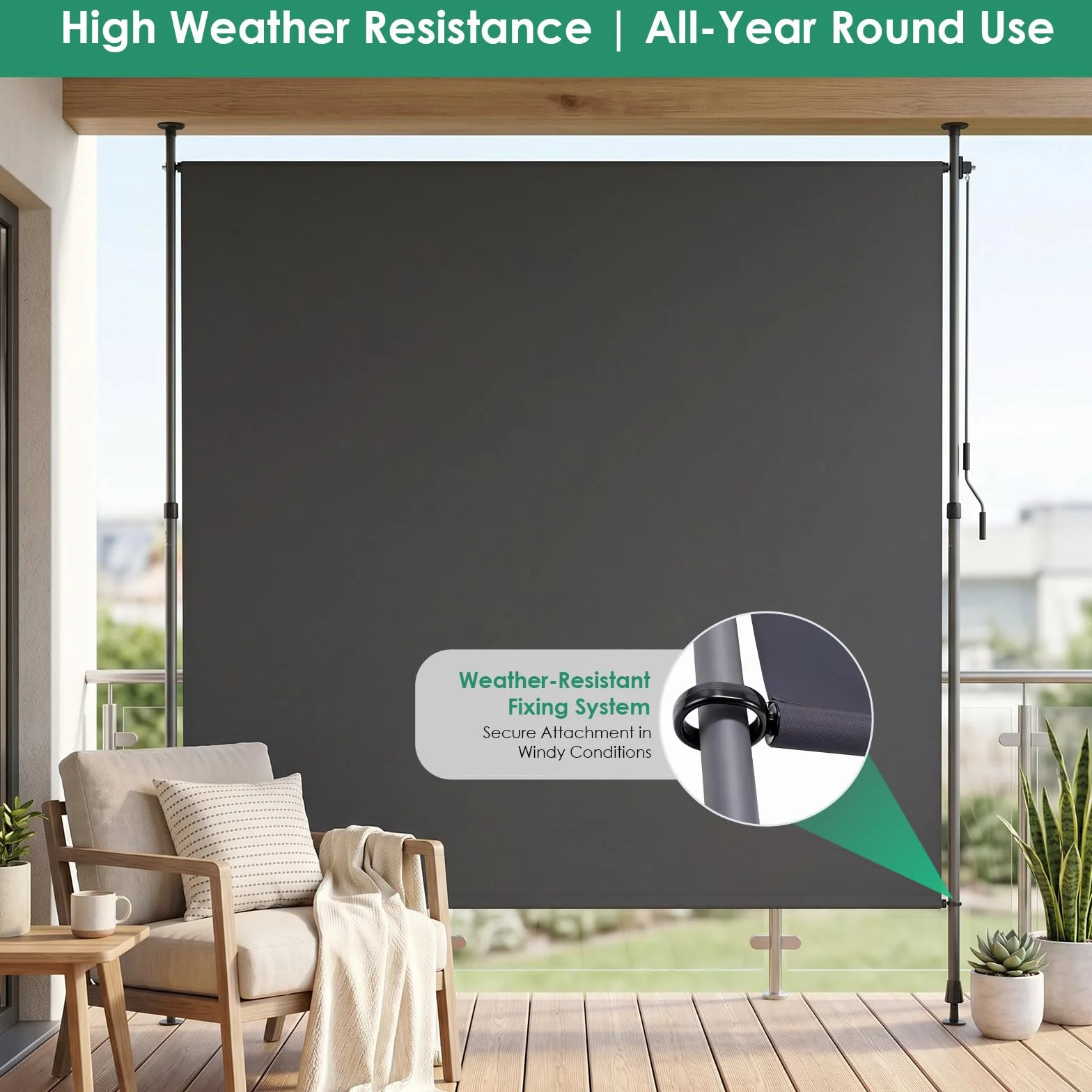 LIFERUN 120x310cm Senkrechtmarkise Balkon Außen ohne Bohren, Vertikalmarkise,Markise Balkon Garten Terrasse Außenrollo Klemmmarkise Sichtschutz Sonnenschutz,Wetterfest Windschutz,2 PCS Stangen