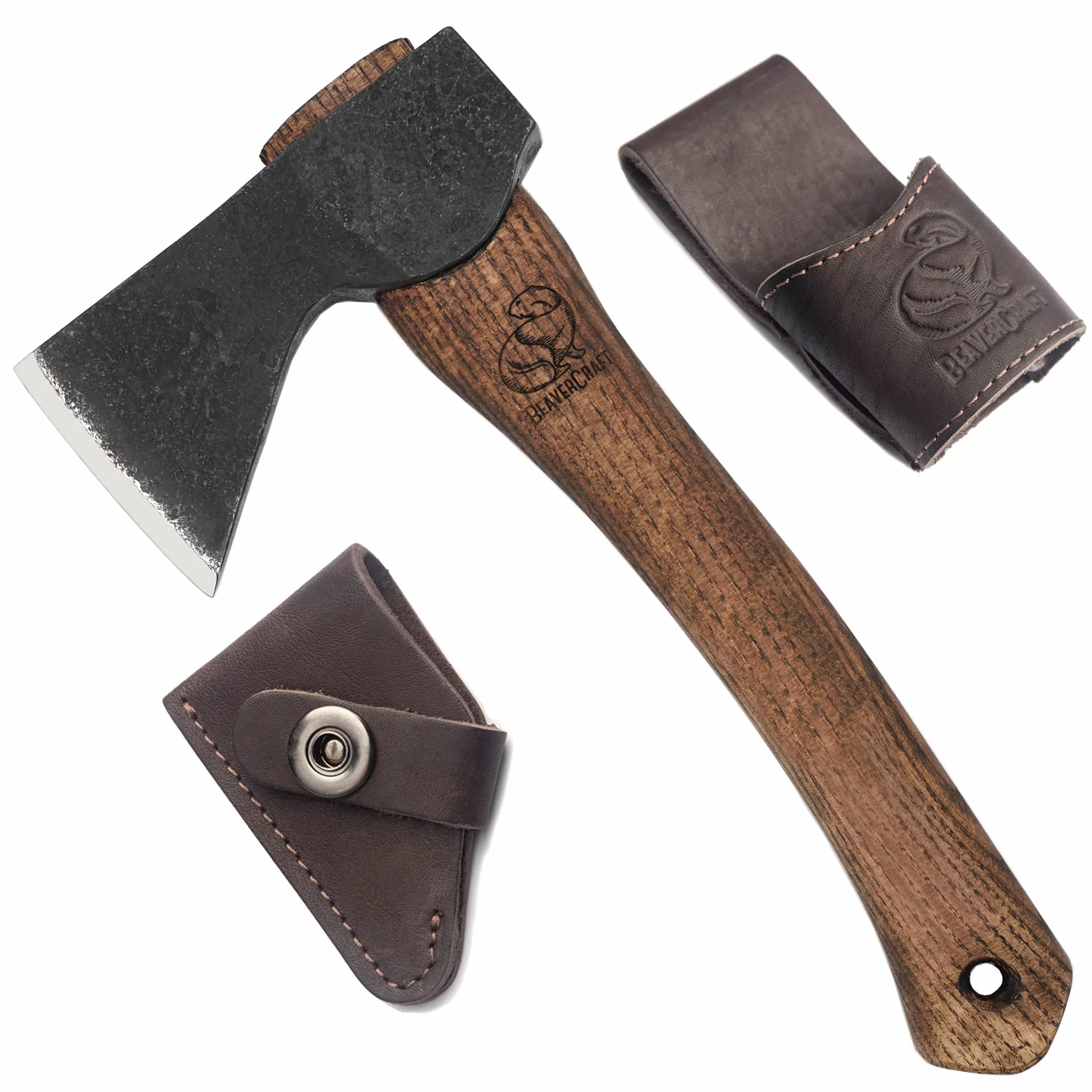 BeaverCraft Holzbearbeitungsaxt mit Scheide AX1 – Geschmiedete Axt, Bushcraft-Axt für Camping – Kleine Forstaxt zum Hacken und Spalten – Gartenaxt mit Holzgriff, Holzbearbeitungswerkzeug