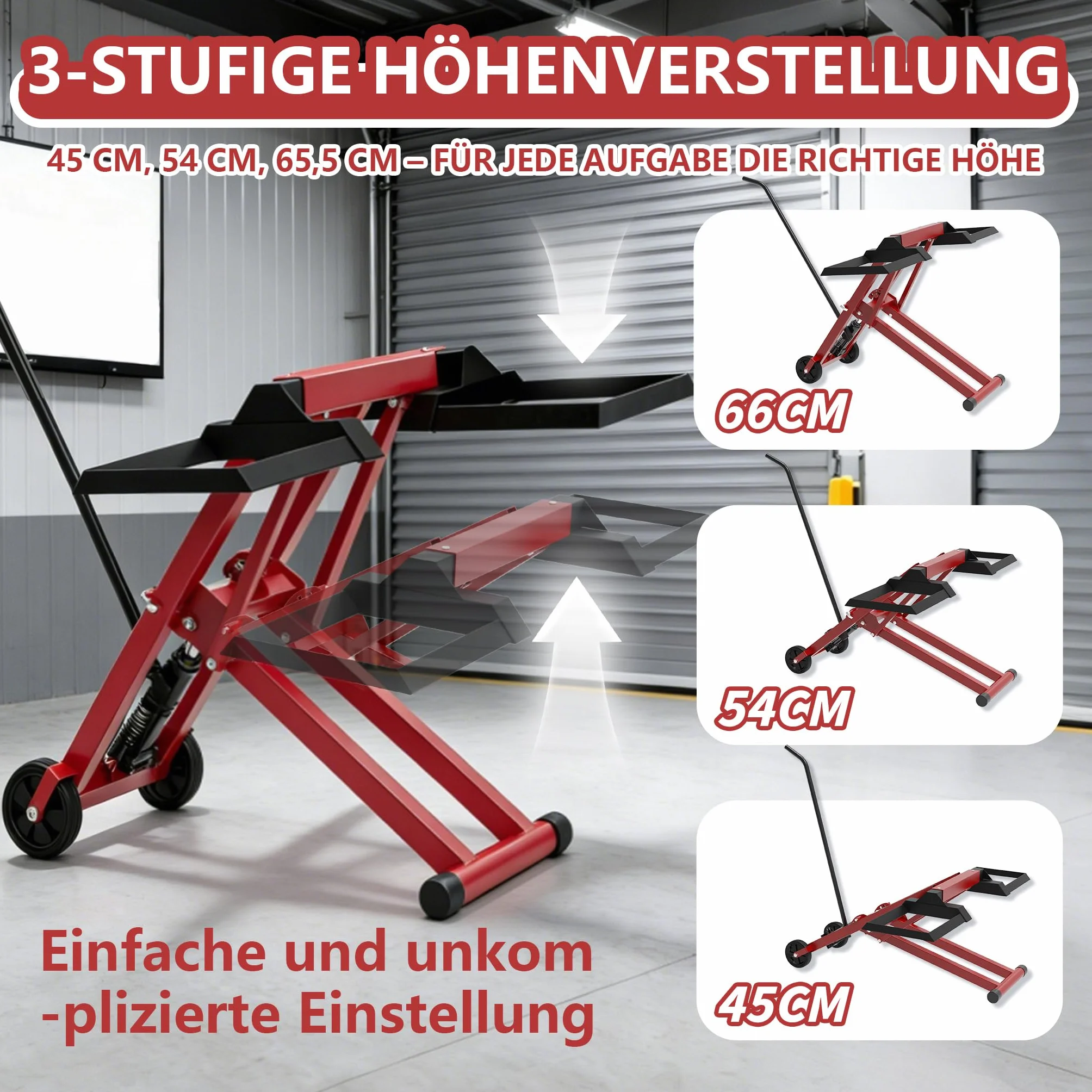 XMTECH Hydraulischer Rasentraktor Heber 227 kg – Rasenmäher Traktor Hebebühne für Aufsitzmäher & ATV, 3-fach höhenverstellbar bis 65,5 cm, klappbar, Rasentraktor Zubehör Hebevorrichtung