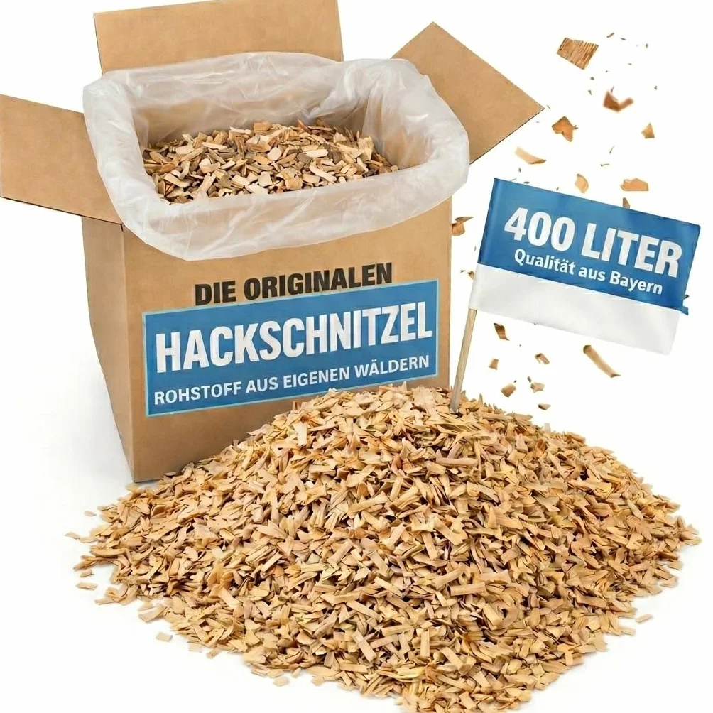 karton-billiger Hackschnitzel 400 Liter Holzhackschnitzel Mulch für den Garten Einstreu, Hochbeete, Streu, Holzschnitzel