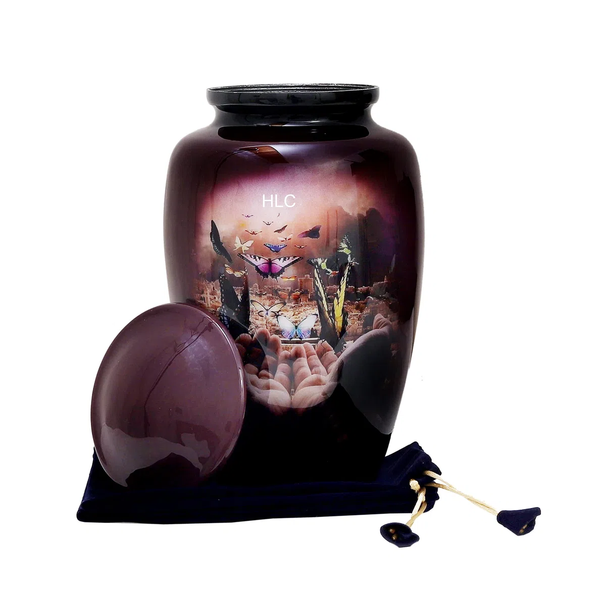 HLC Urne für menschliche Asche mit Schmetterlings-Finish – Beerdigungsurne für Erwachsene handgefertigt – erschwingliche Urne für Asche (Erwachsene 90,7 kg) – 26,7 x 15,2 cm, Einäscherungsurne