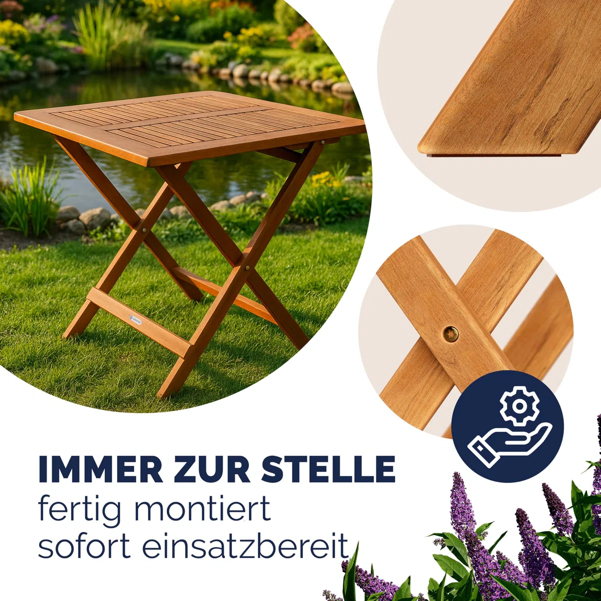 Casaria® Gartentisch Balkontisch Wetterfest Klappbar Holz 70x70cm 80kg Belastbarkeit Balkon Garten Terrasse Tisch Klapptisch Pflanztisch Akazie Braun