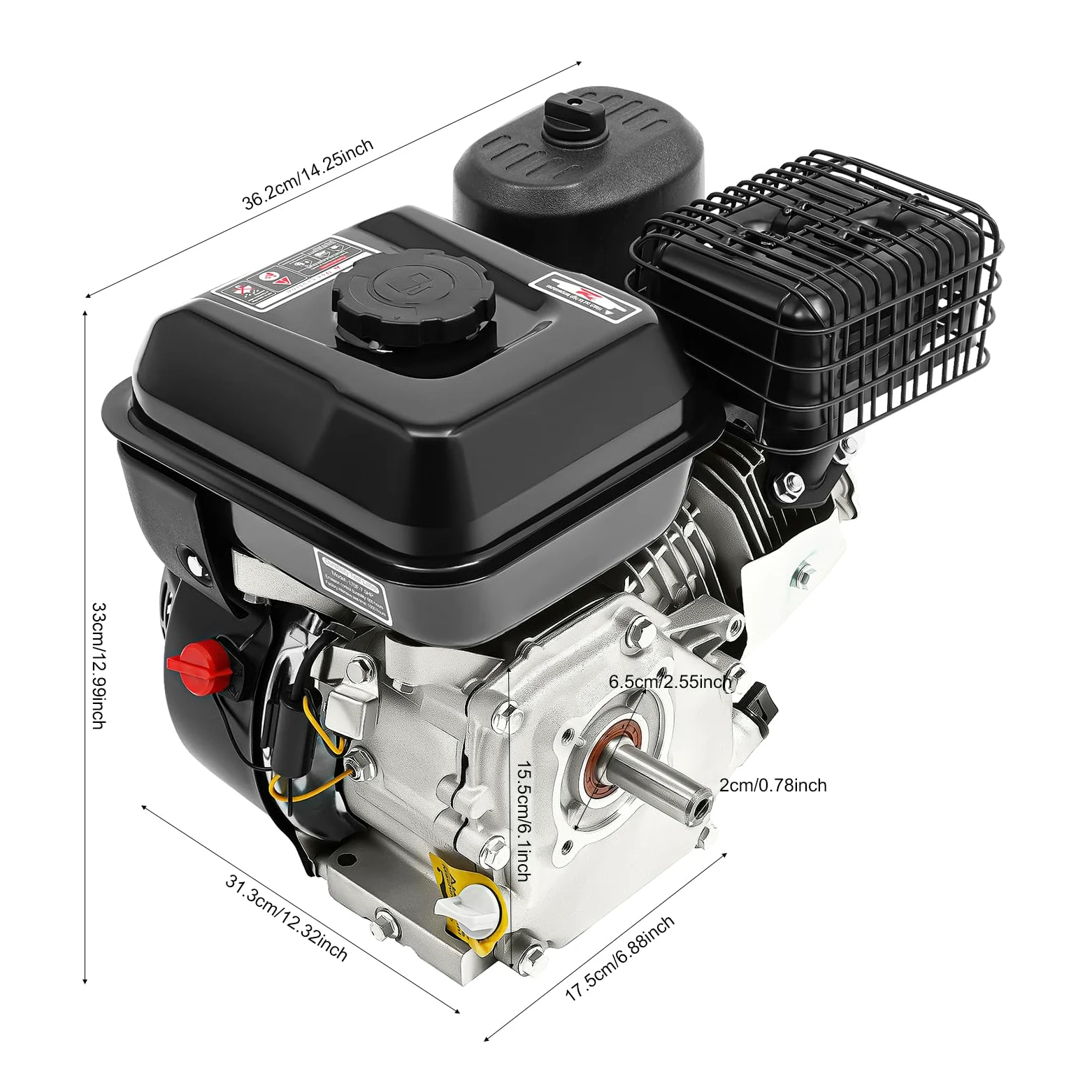 7.5PS 4-Takt-Benzinmotor, 212CC Standmotor, Go-Kart Motor mit Schalldämpfer & 3.6L Tank, 1 Zylinder Engine Benzin Motor, Viertaktmotor Leichtstartmotor, 3600 U/min