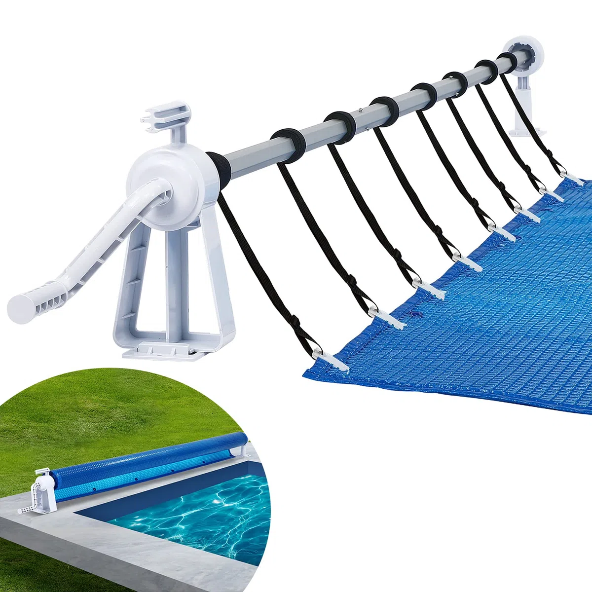 YRHome Premium Pool Aufroller Aufrollsysteme für Poolfolien 1,05m - 6,15 m Mobiles Aufrollsystem Witterungsbeständiges Aufrollvorrichtung Pool für Poolplane & Abdeckung Solarrolle Mit Bänder