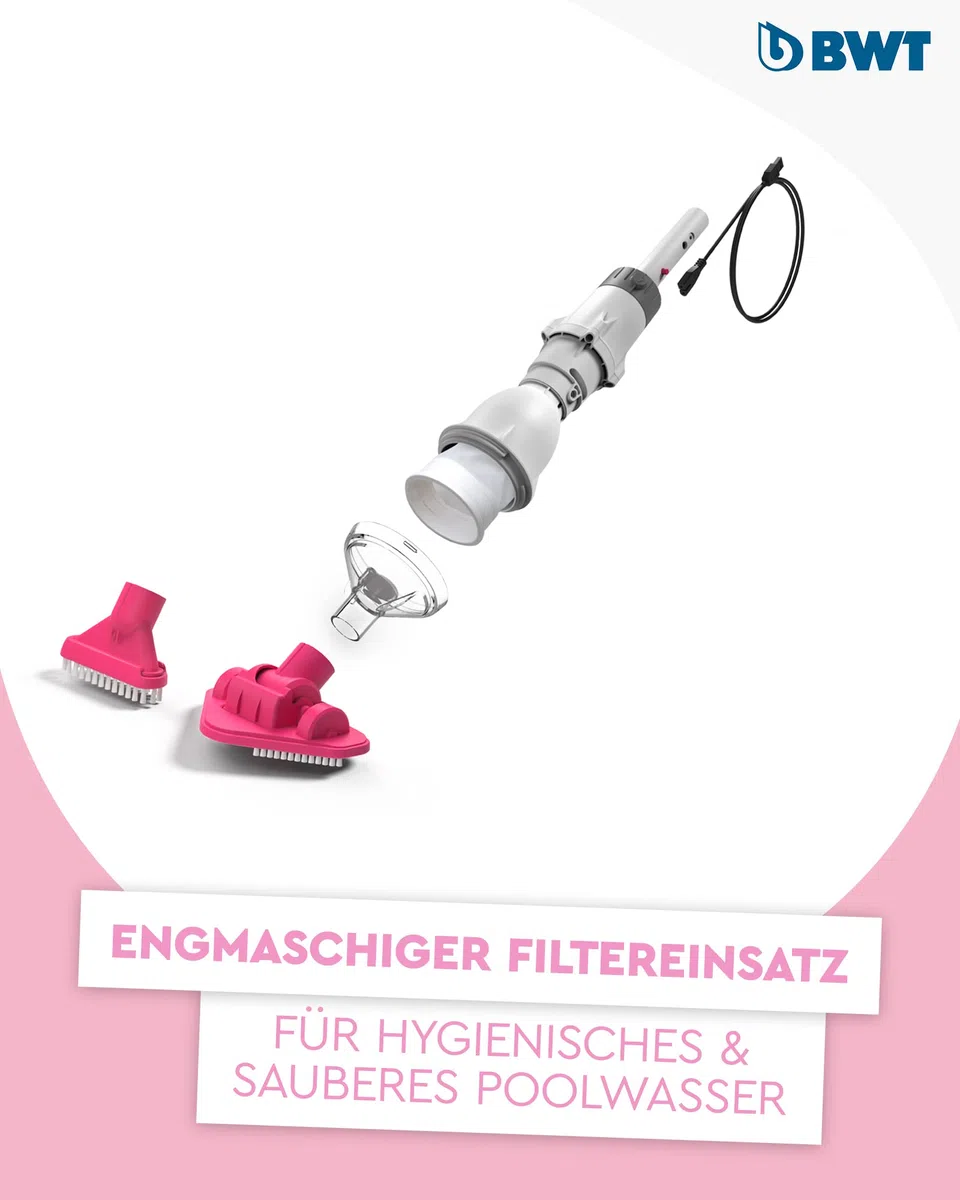 BWT Poolsauger BC02 (mit Standard-Poolstange) | Effektive Reinigung von freistehenden Pools und Pools bis 10 m³ | Kabelloser Betrieb mit maximaler Bewegungsfreiheit | Hohe Saugleistung