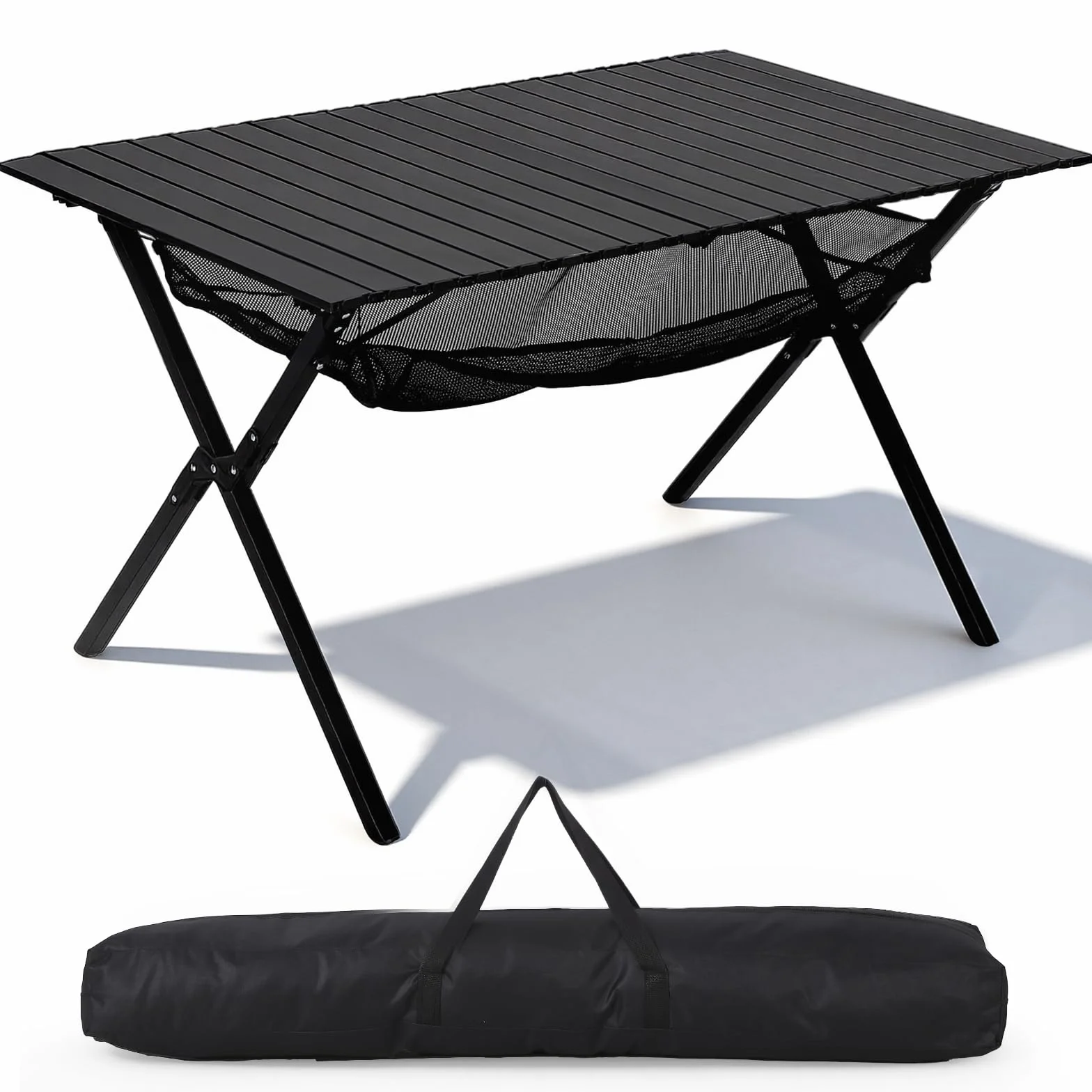 HAUSPROFI Campingtisch Klappbar 120x70x70cm Groß für 4-6 Personen, Klapptisch Aluminium 100 kg Belastbar, Falttisch mit Tragetasche, Outdoortisch Tragbar für Camping Picknick Garten Balkon, Schwarz